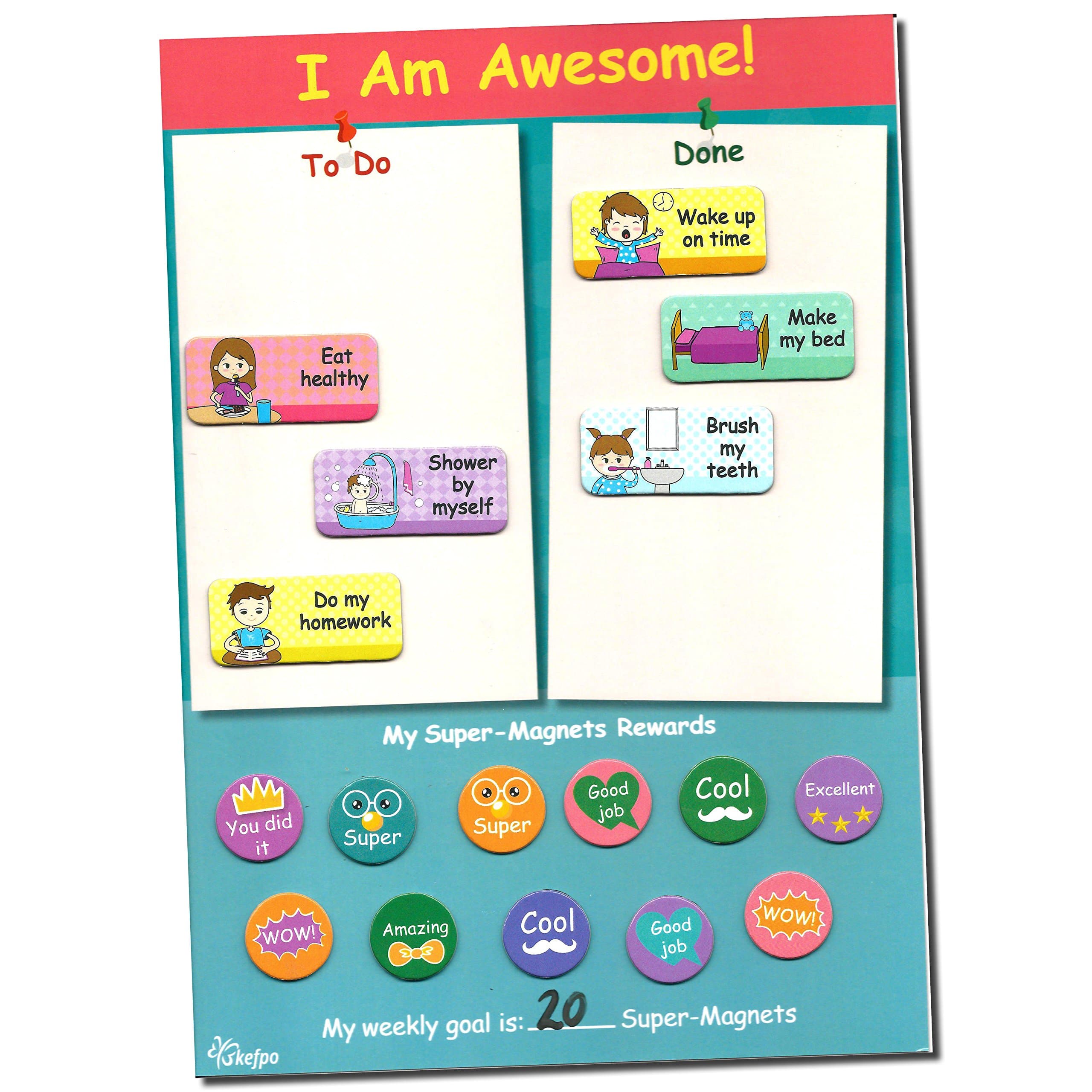 Magnetic Daily Responsibility Chore Chart for Kids, Promotes Responsibility and Self Care, size 8.2 x 11.2 Inch