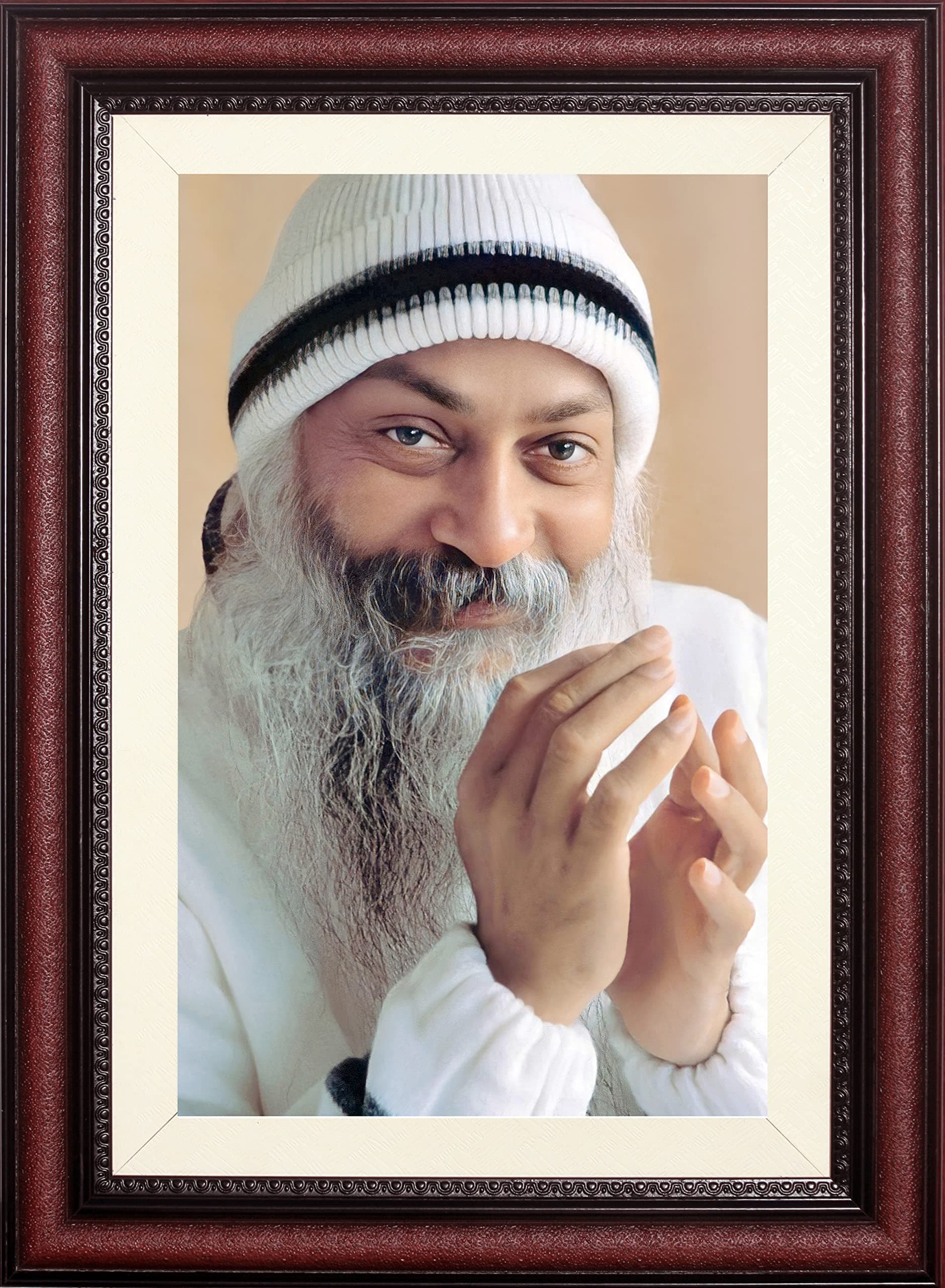 STUDIO AVINASH Osho 1.5 Inches Framed Thermal Coated Lamination Photo | Acharya Rajneesh Without Glass For Home Decor, Living, Drawing and Bed Rooms (14 X 19 Inch)