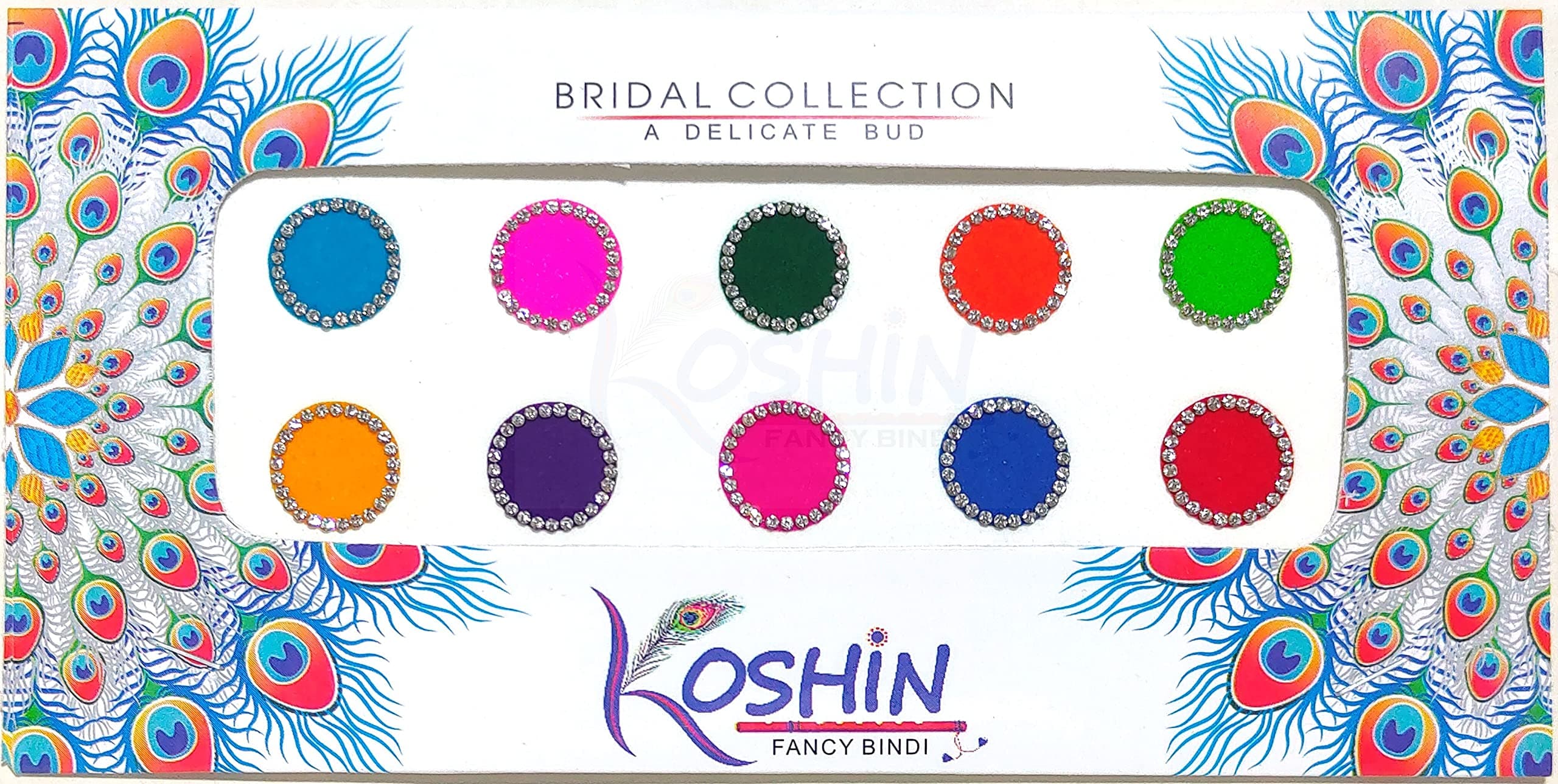 KOSHIN Multi color White Mini Rhinestone Round Shape Large Size (Per Bindi Height 1.5 cm x Width 1.5 cm) Forehead Fancy Stone Bindi For Girls Women Ladies (Multi Color Bindi)