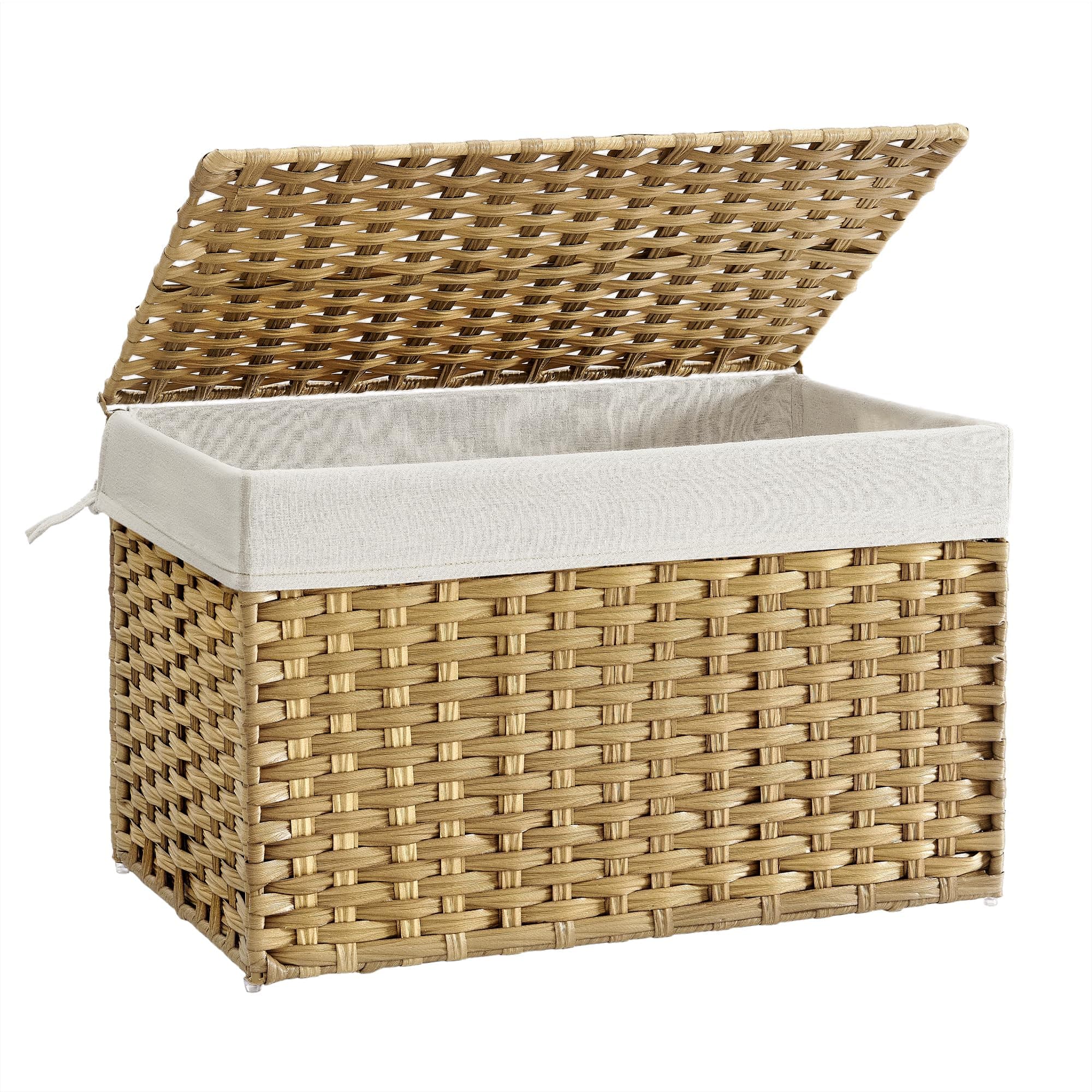 Storage Basket with Lid, Woven Blanket Storage Bin with Handles, Foldable, Removable Liner, Metal Frame, for Bedroom, Laundry Room, 27.7 Gallons (105 L), Natural URST066N01