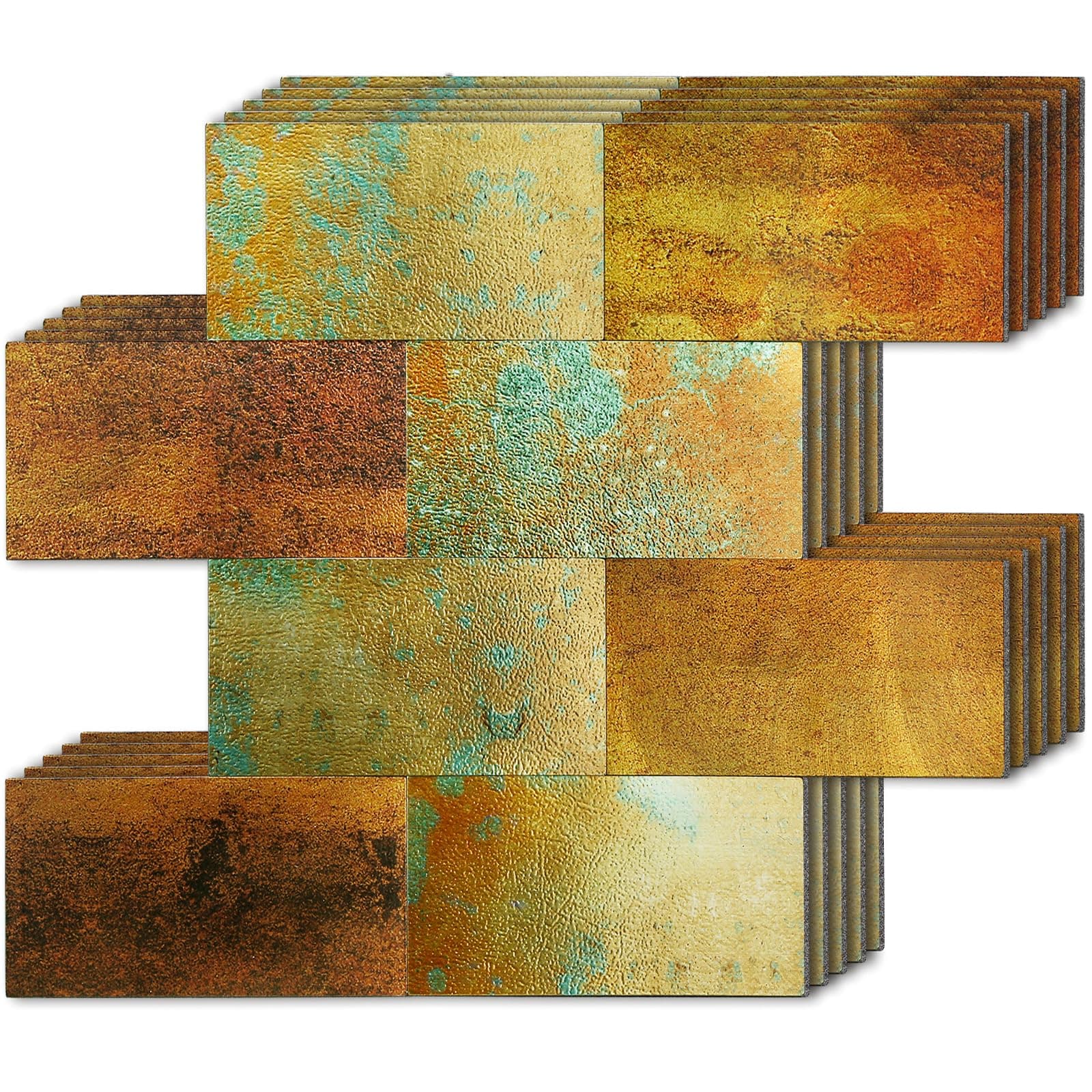 HomeyMosaic 10-Sheet Peel and Stick Backsplash Subway Tile Stick on Kitchen Bathroom Metal in Retro Gold Bronze Copper