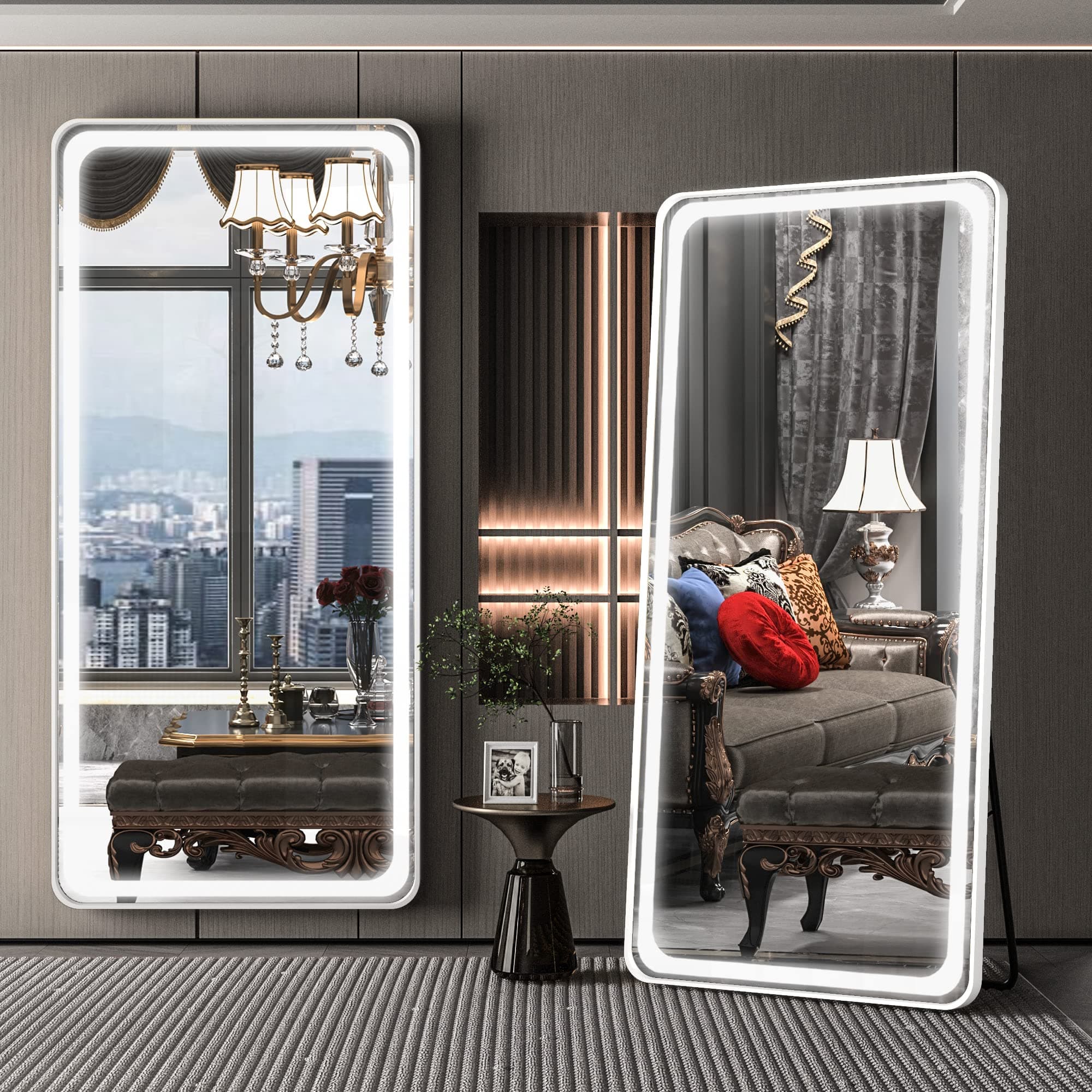 Hasipu Full Length Mirror with Lights, 71" x 28" Lighted Floor Standing LED Mirror Full Length, Full Body Mirror w/Dimming & 3 Color Lighting White