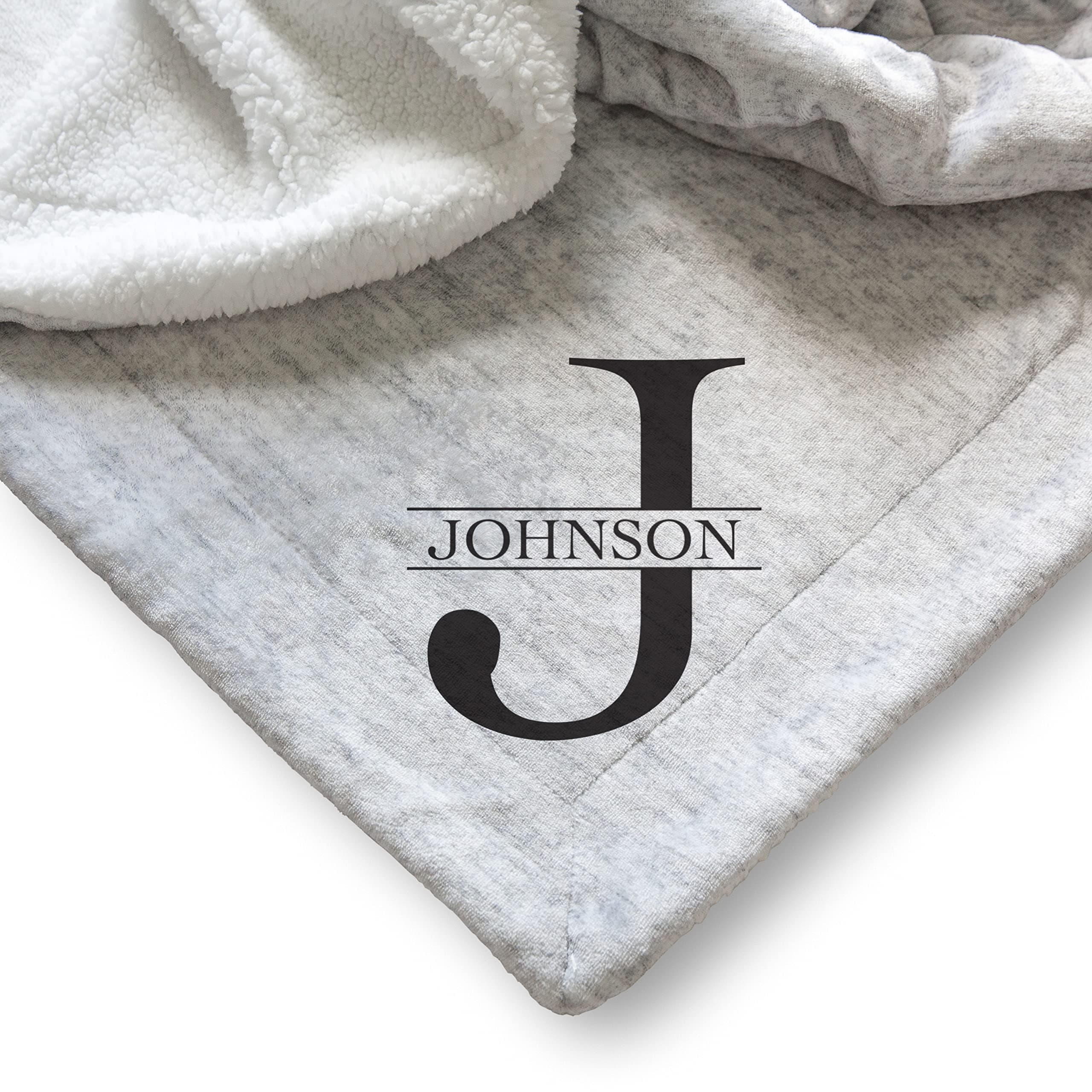 Personalized Sherpa Blanket, Monogrammed Throw 50x60", Wedding Engagement Gift, Grey and White Plush Blanket for Adult