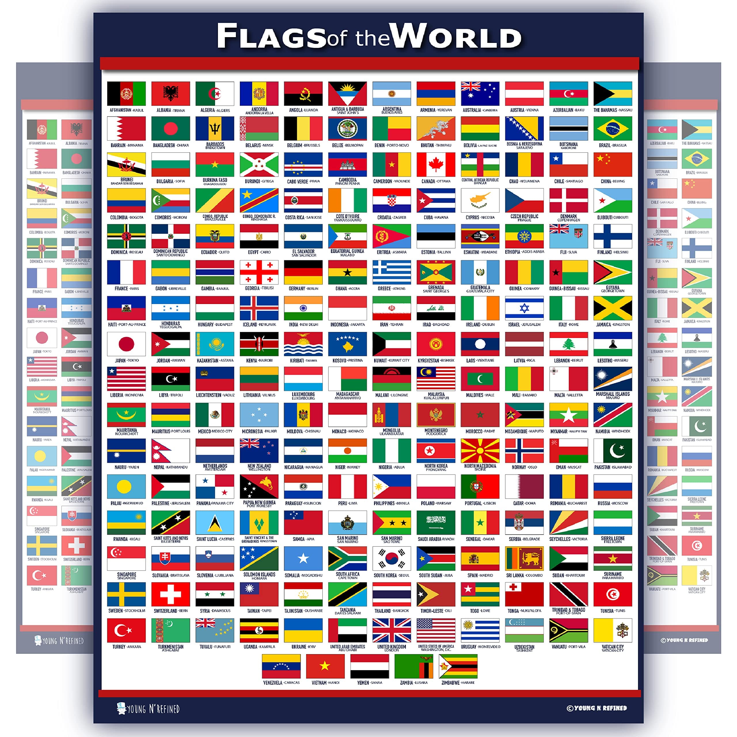 World Flags Educational Poster Laminated Young N Refined (15x20)