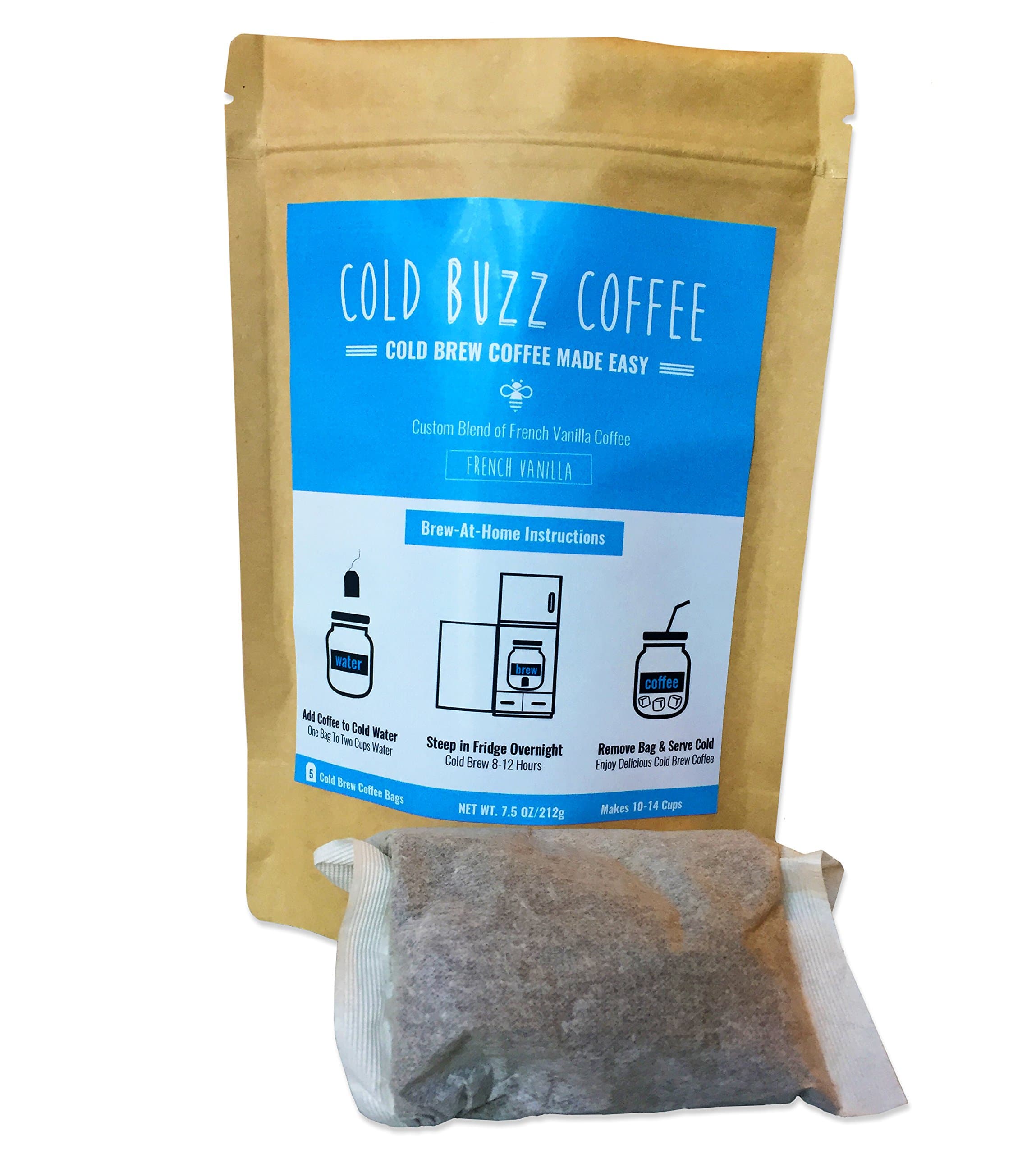 French Vanilla Cold Brew Iced Coffee (5-pack) | Cold Buzz Coffee Bean Bag Packs