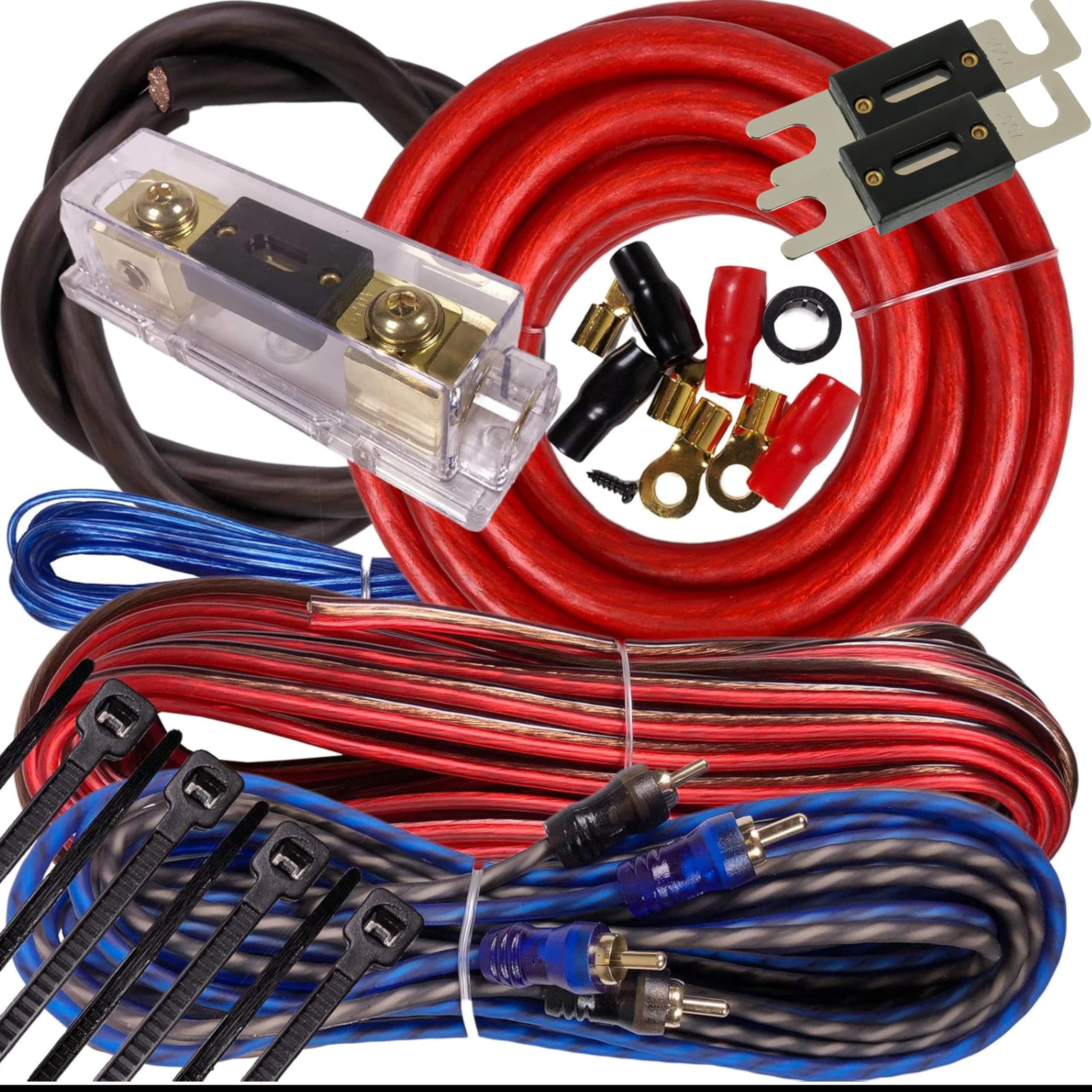 BGR-KIT4-R-PK2-3000W Complete 3000W 4 Gauge Amplifier Installation Wiring Kit Amp Pk2 4 Ga for Installer and DIY Hobbyist - Perfect for Car/Truck/Motorcycle/Rv/ATV, 3000W / RED