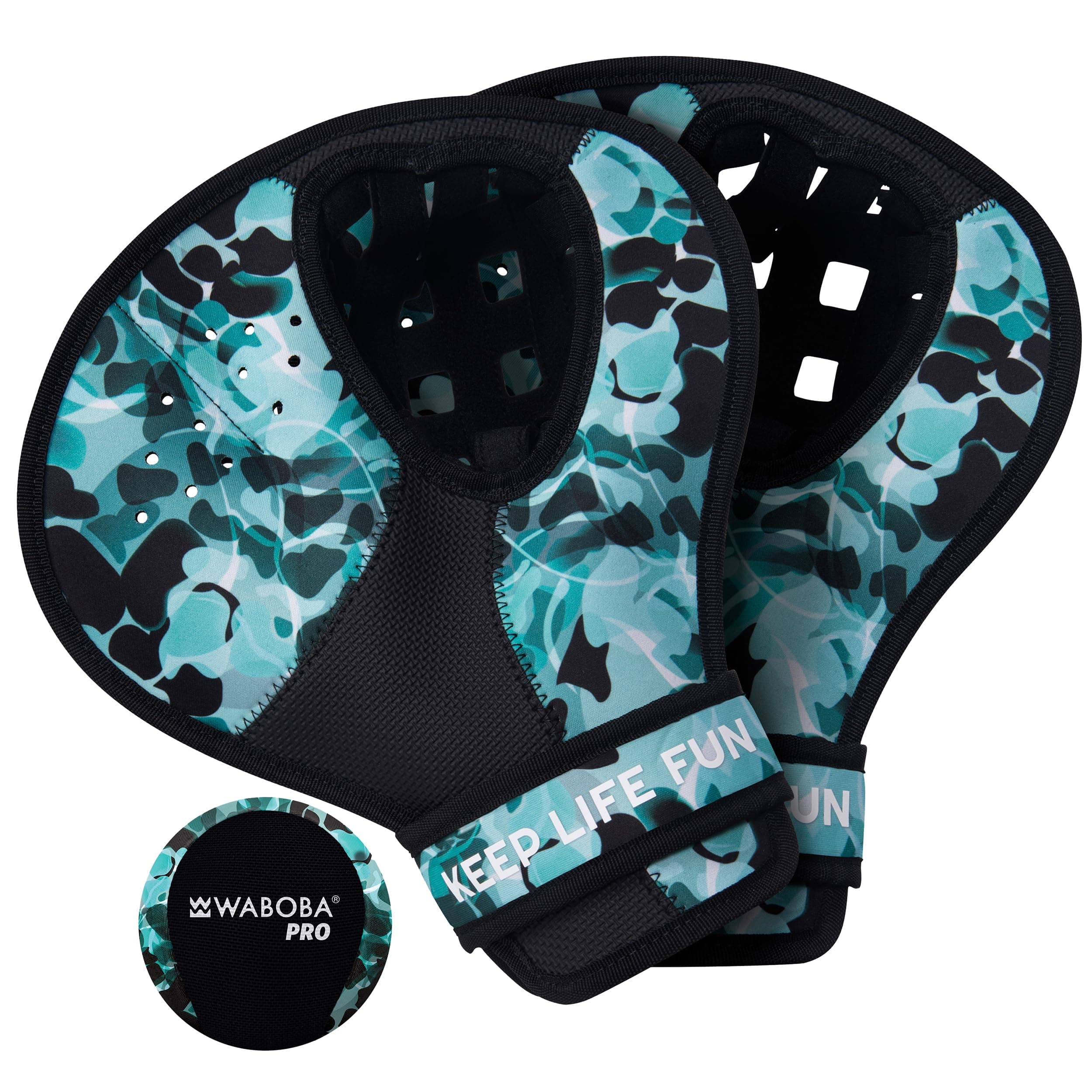 Catch Water Gloves Pro Water Bouncing Ball Set - for Beach Games & Swimming Pool Toys – 2 Baseball Style Mitts for Catching Water Balls – One Size Ambidextrous Design, Black