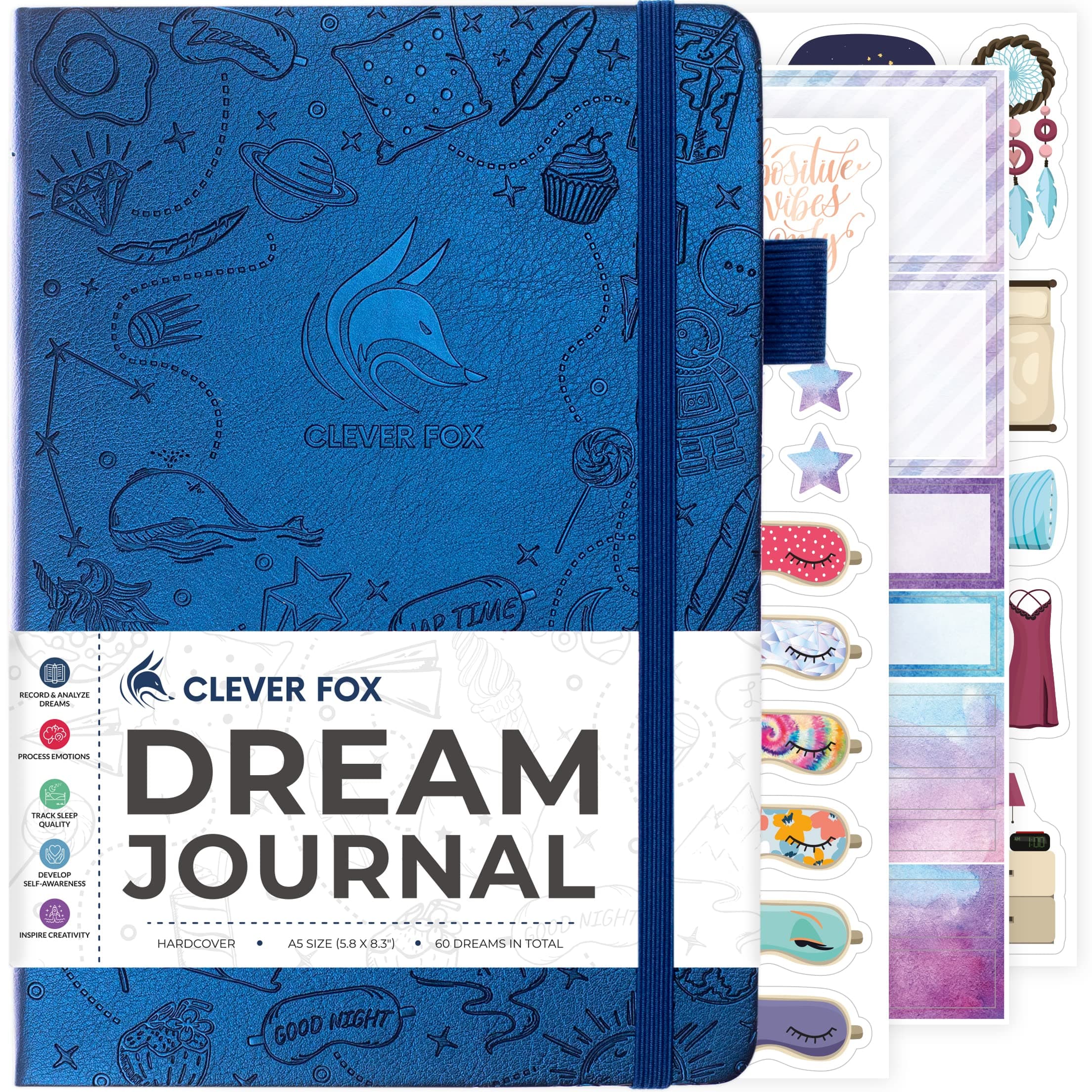 Clever Fox Dream Journal – Guided Dream Diary for Women, Men & Kids – Hardcover Dream Notebook – Log Book for Dream Journaling (Mystic Blue)