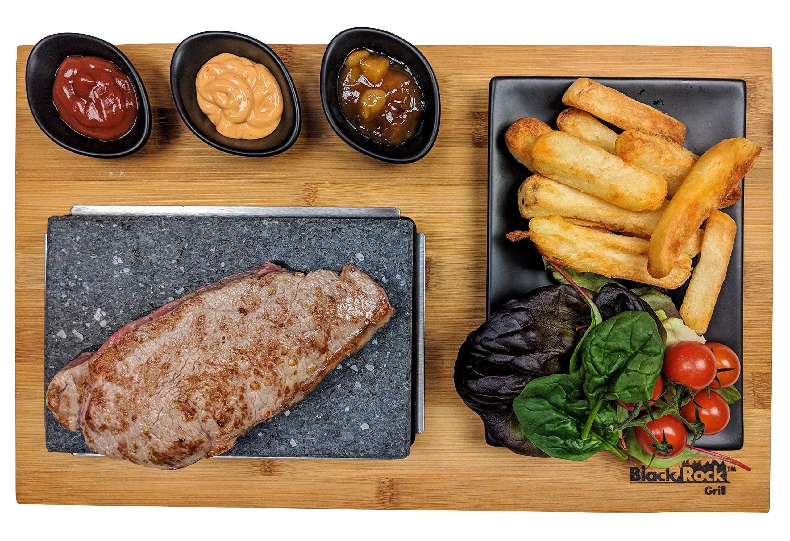 Black Rock Grill Steak on a Stone Grill Set, Sizzling Lava Stone Cooking Set