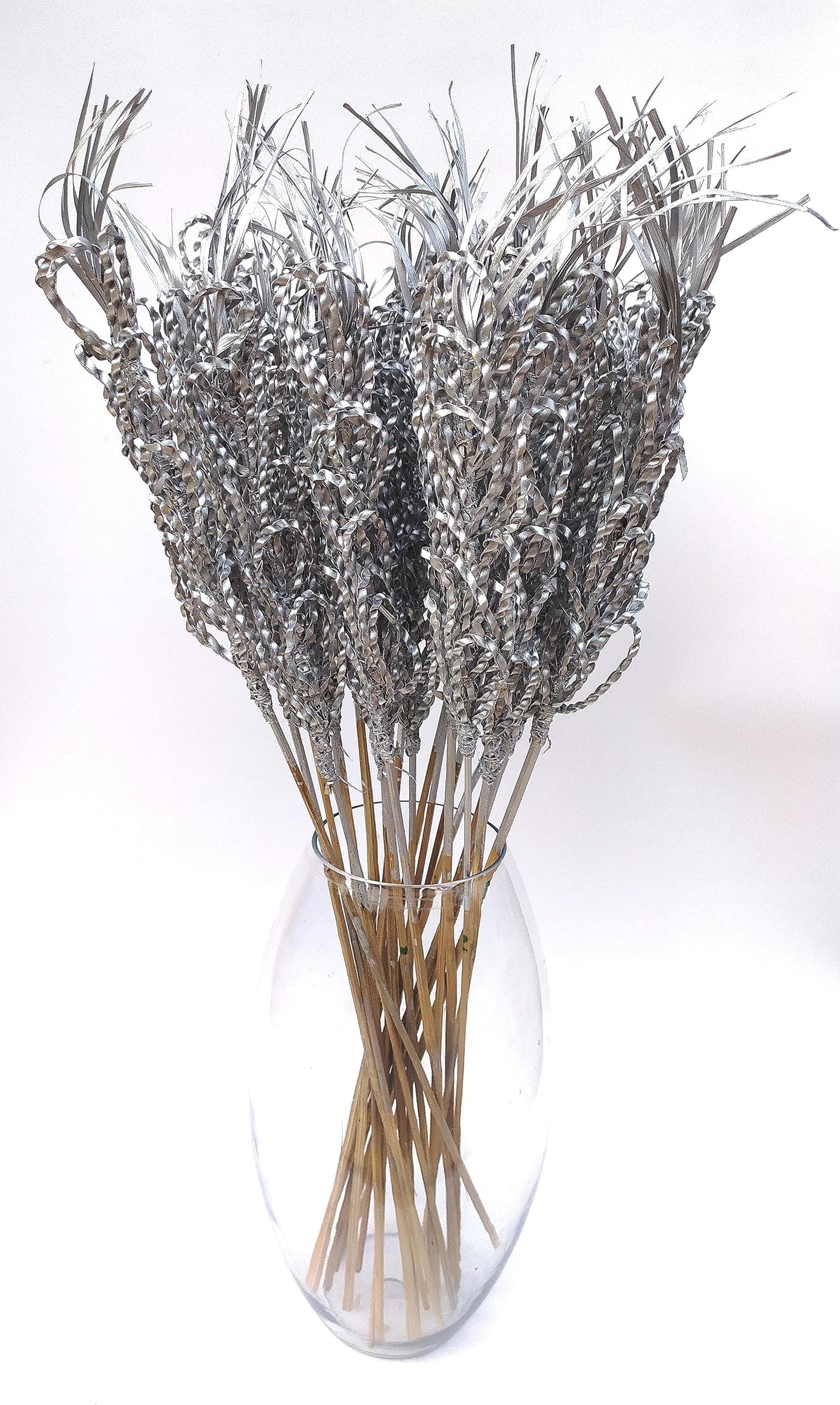 Bunch of Artificial Flower Dried Palm Chain Stick (Silver)