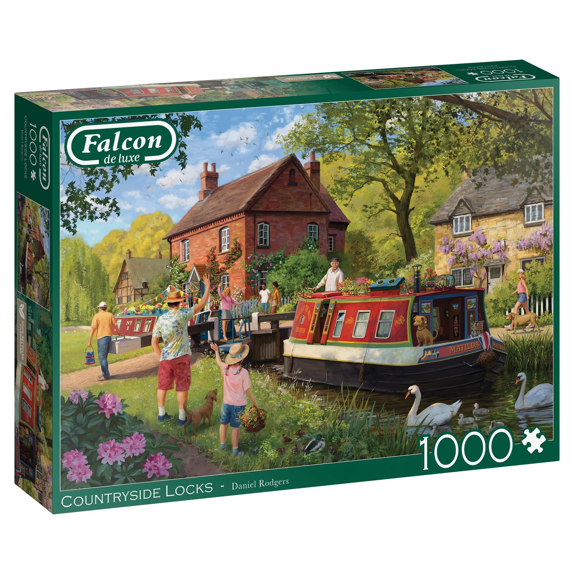 Falcon de Luxe Countryside Locks 1000-Piece Jigsaw Puzzle - Daniel Rodgers Illustration - Tranquil Summer Scene - Premium Recycled Board - Poster-Like Finish - Eco-Friendly Packaging