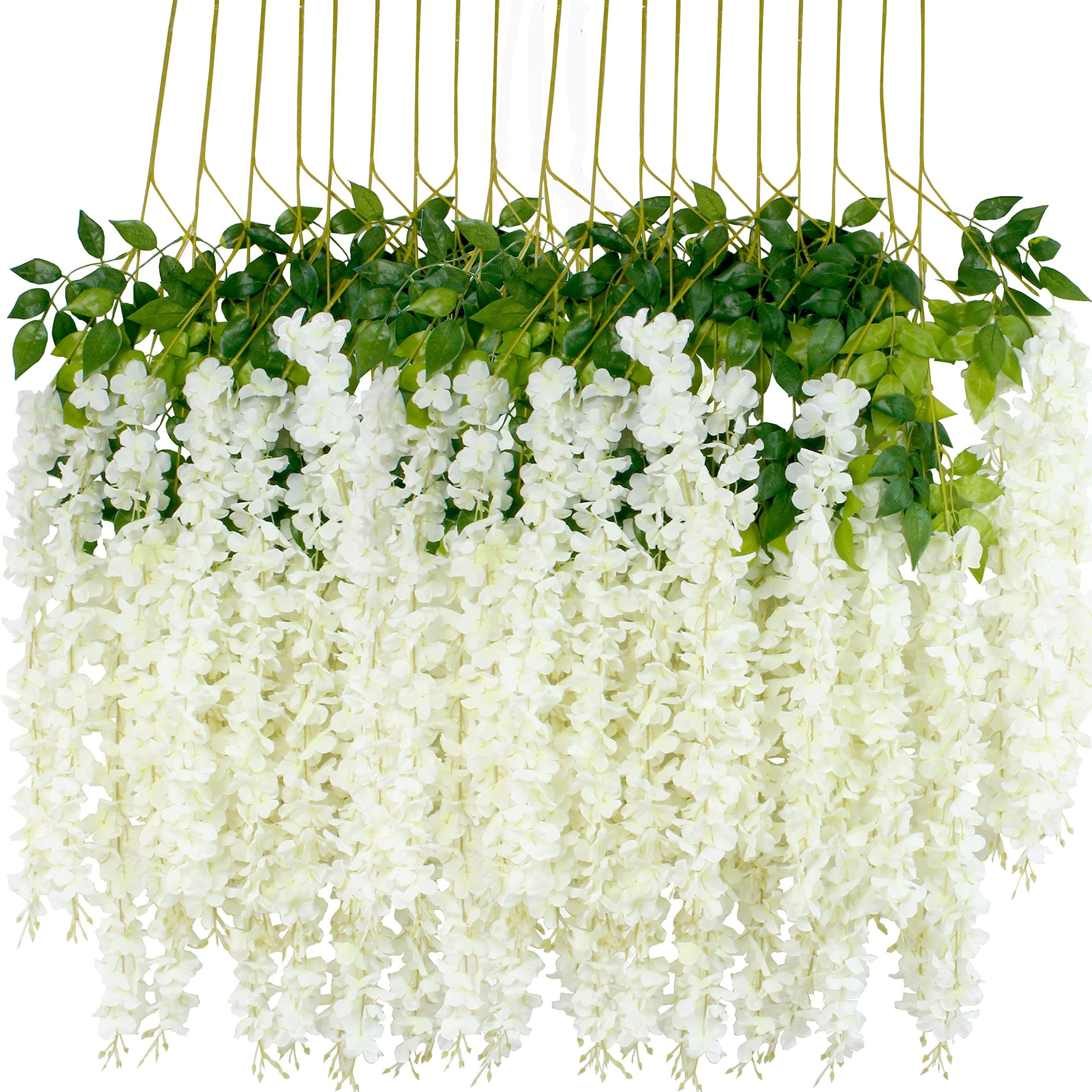 HanYun Artificial Flower,12 Pack 3.6 Feet/Piece Artificial Fake Wisteria Vine for Outdoor Wedding Ceremony Arch Party Home Garden Decor (White, 12 pcs-Dense)