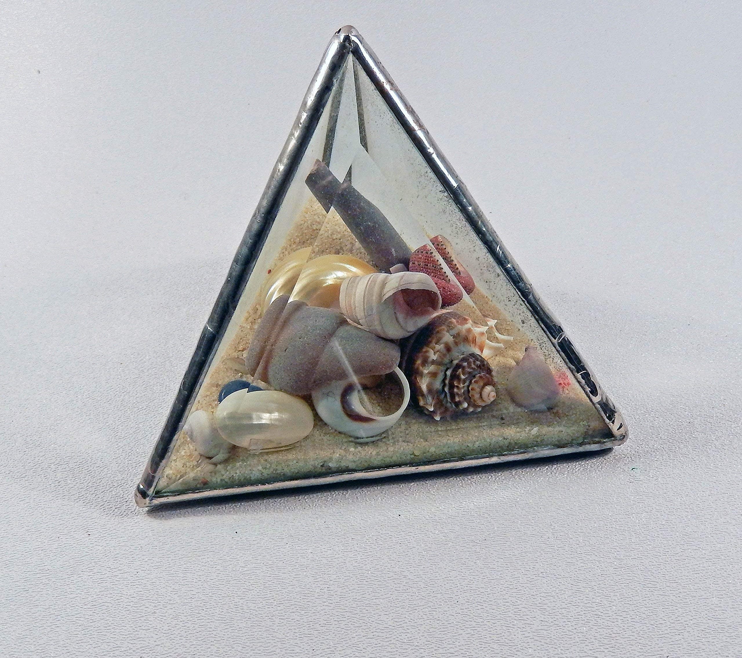 Beveled Glass Sand Pyramid Paperweight