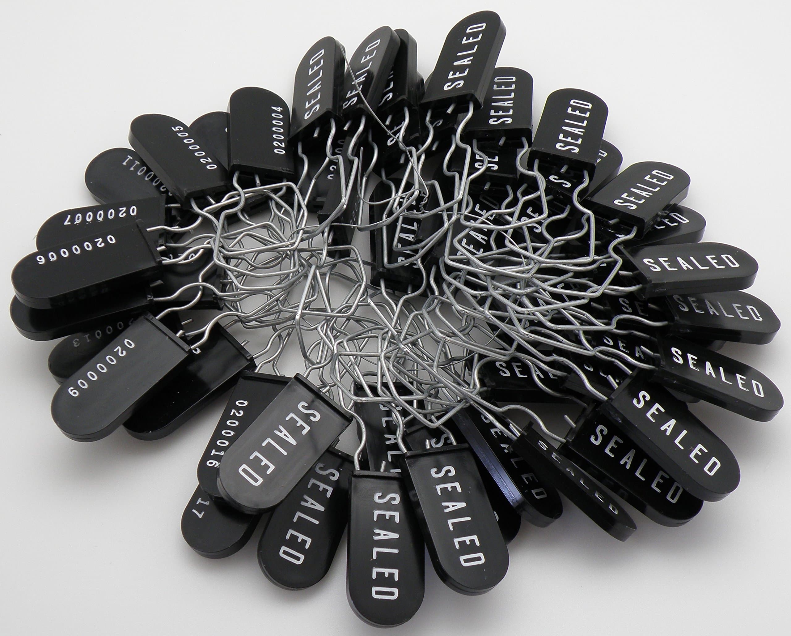 Plastic Padlock Security Seal with Large Shackle Metal Wire (Black, 50 Pack)