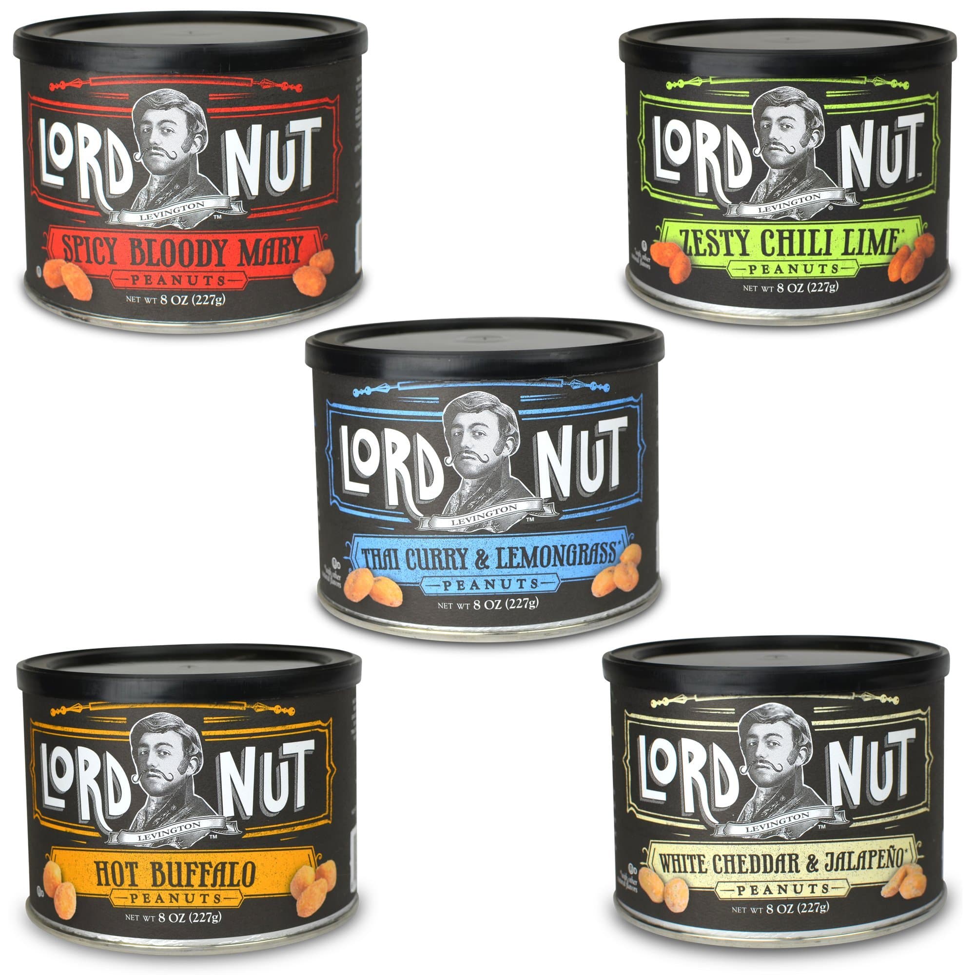 Lord Nut Levington Peanuts Certified Kosher OU - Variety Pack - 5 Flavors - 8 oz Each Pack - 40 oz Total