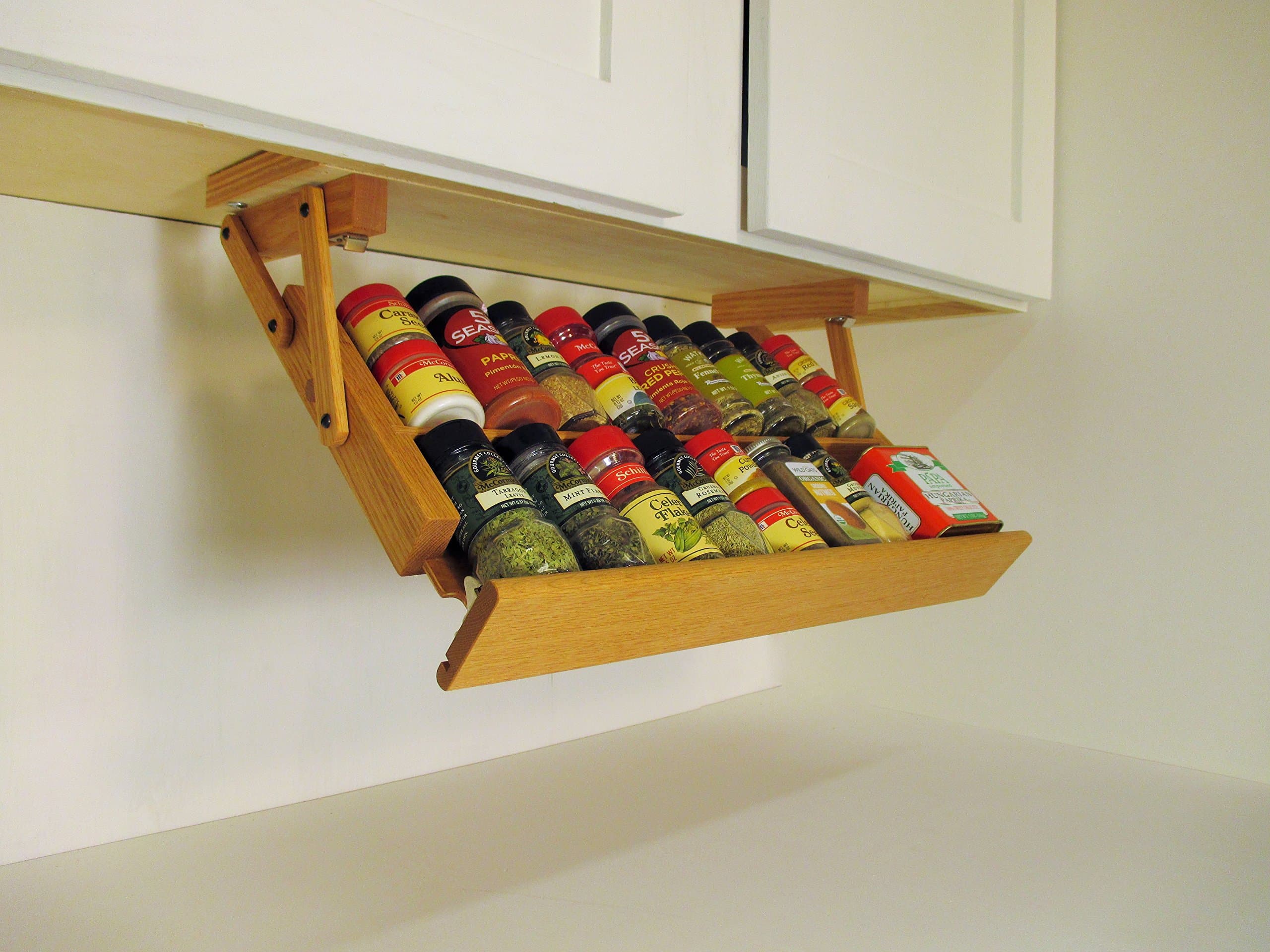 Ultimate Kitchen Storage Under Cabinet Spice Rack, Handmade Hardwood, Holds 16 Large or 32 Small Spice Containers