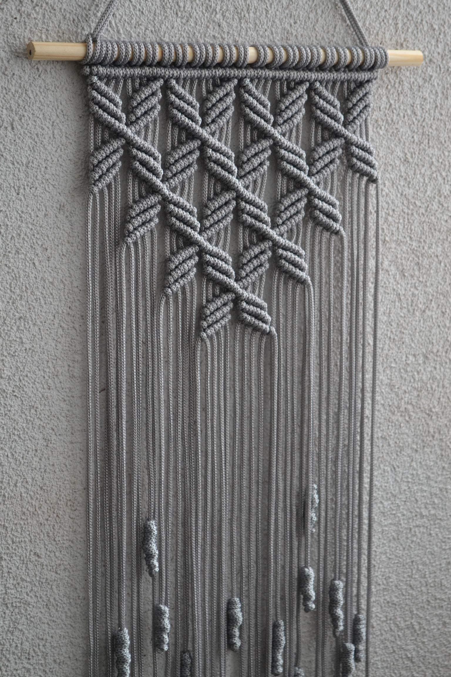Macrame Wall Hanging. (Grey) 32.3 inches / 9.8 inches