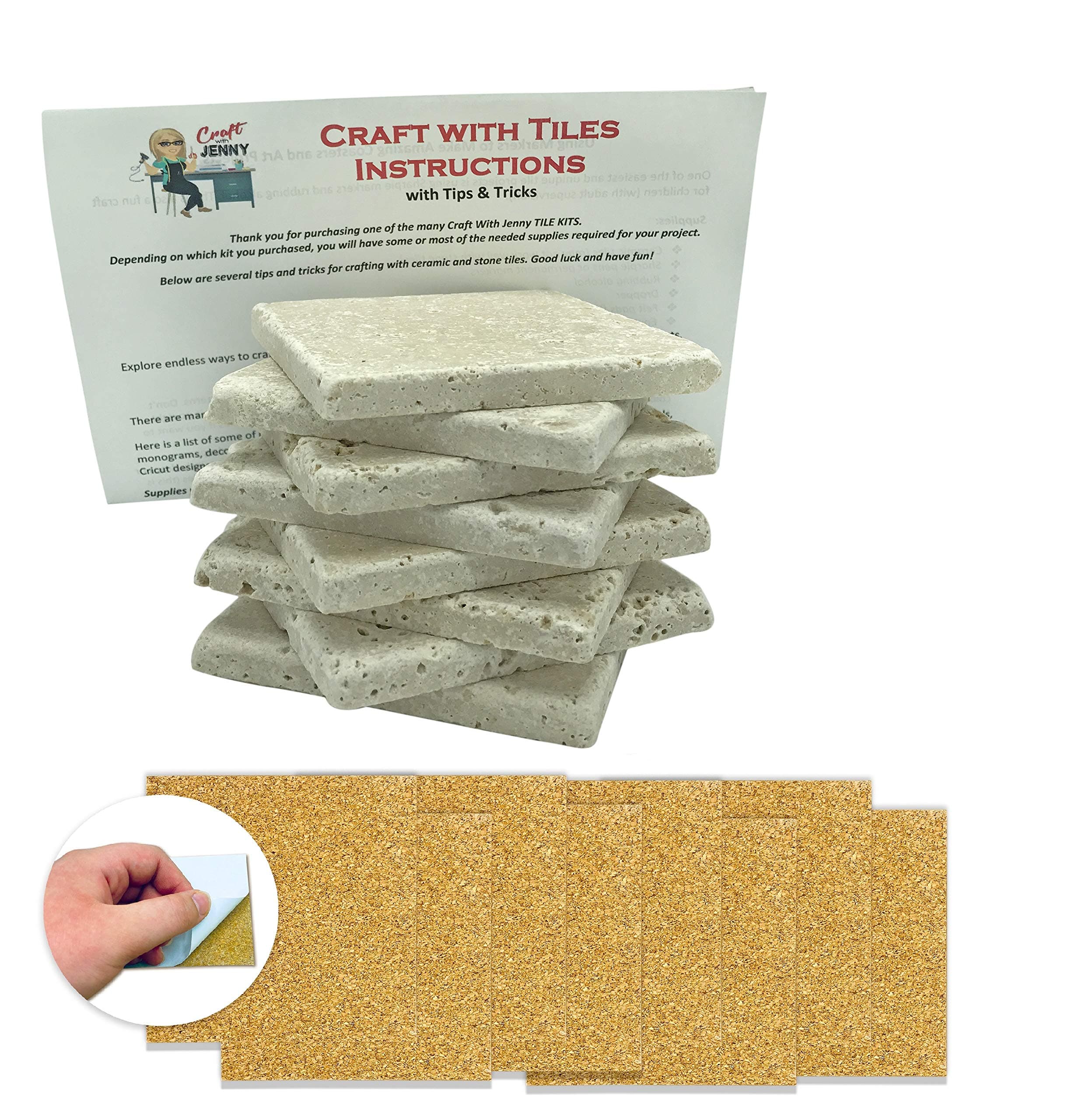 Coaster Tile Craft Kit, Set of 8 Stone Tumbled Travertine Turkish Tiles 4”x4”, with Detailed Instructions Plus Tips and Tricks, Mosaics, Painting Projects, Decoupage, DIY Make Your Own Coasters!