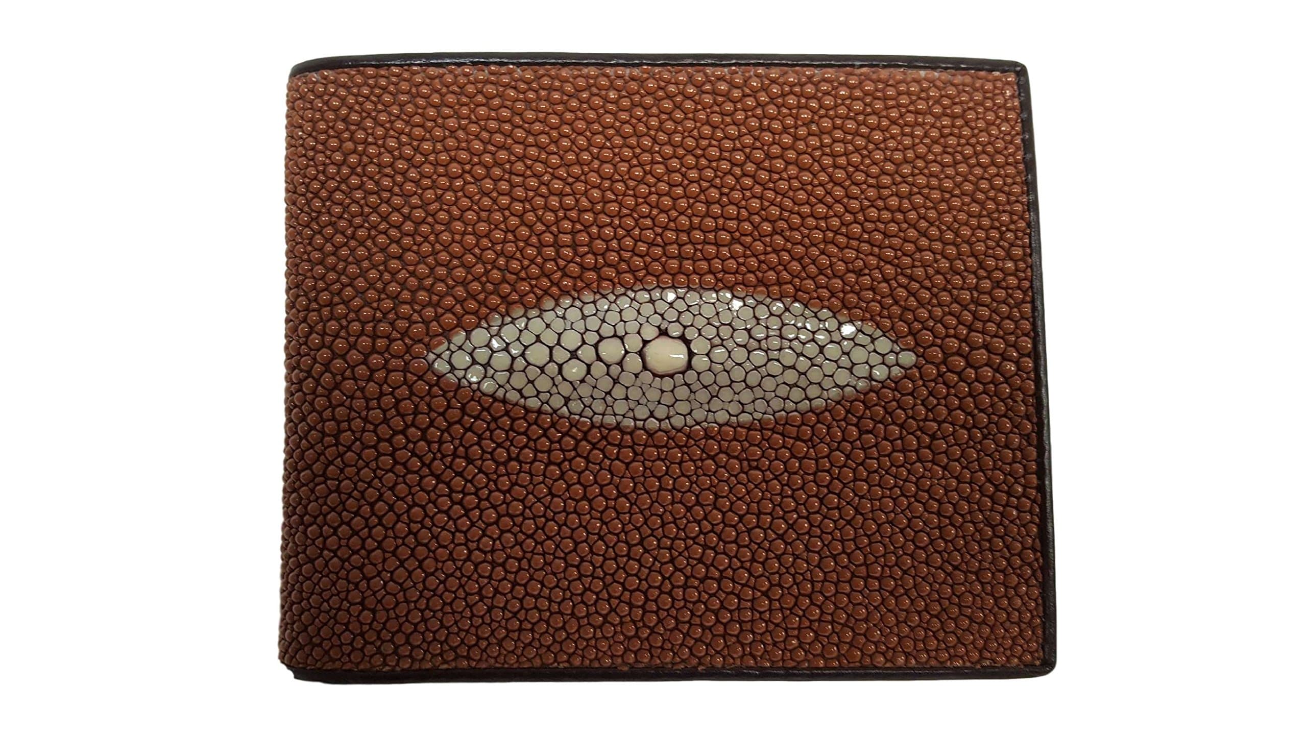 Genuine Stingray Leather Men's Bi-Fold Wallet w/Left Flap in Brown