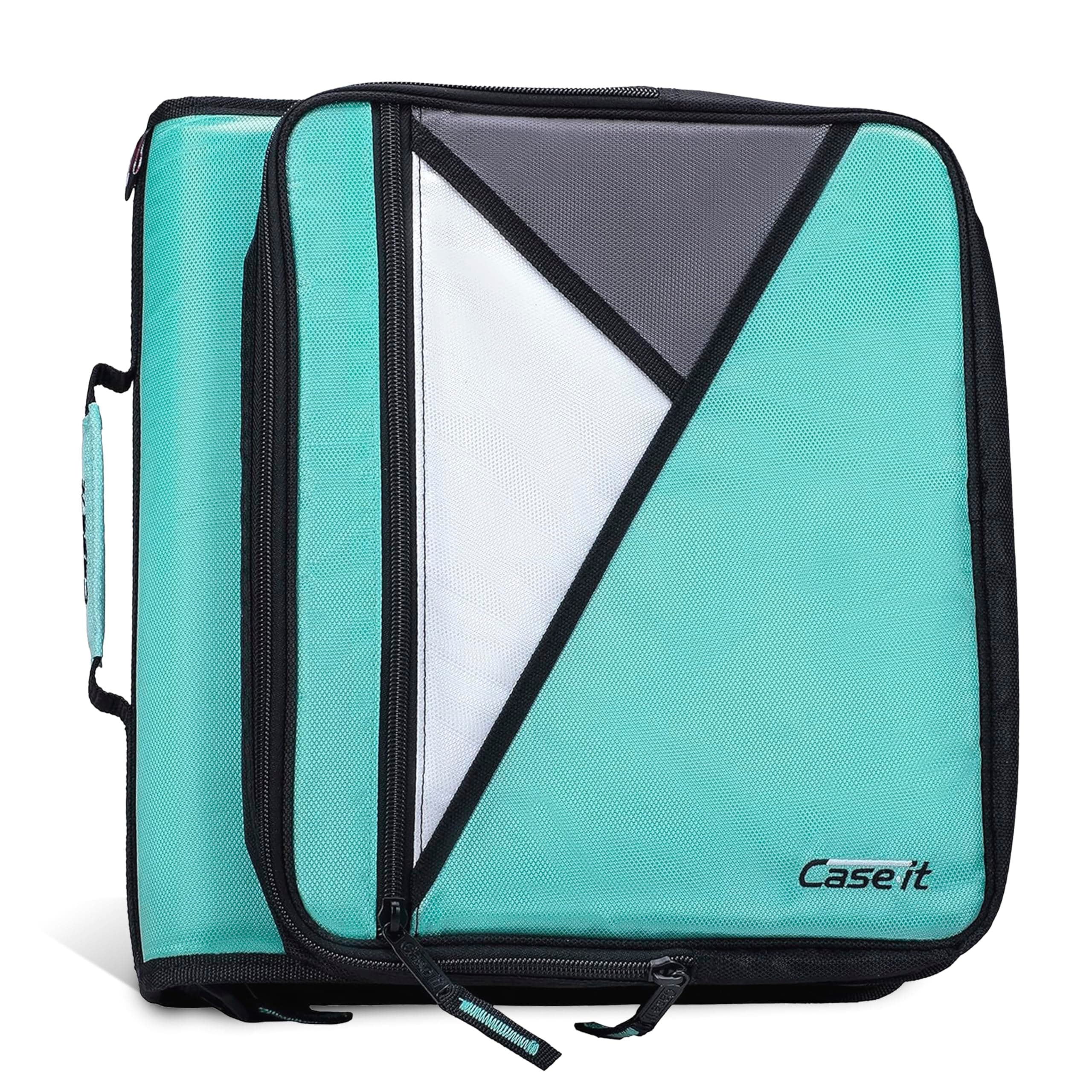 Case-it Universal Zipper Binder | 2-Inch O-Rings, 13-Inch Laptop/Tablet Padded Pocket, 400 Sheet Capacity, Multiple Storage Pockets & Shoulder Strap | School & Office Organizer | LT-007 Spearmint