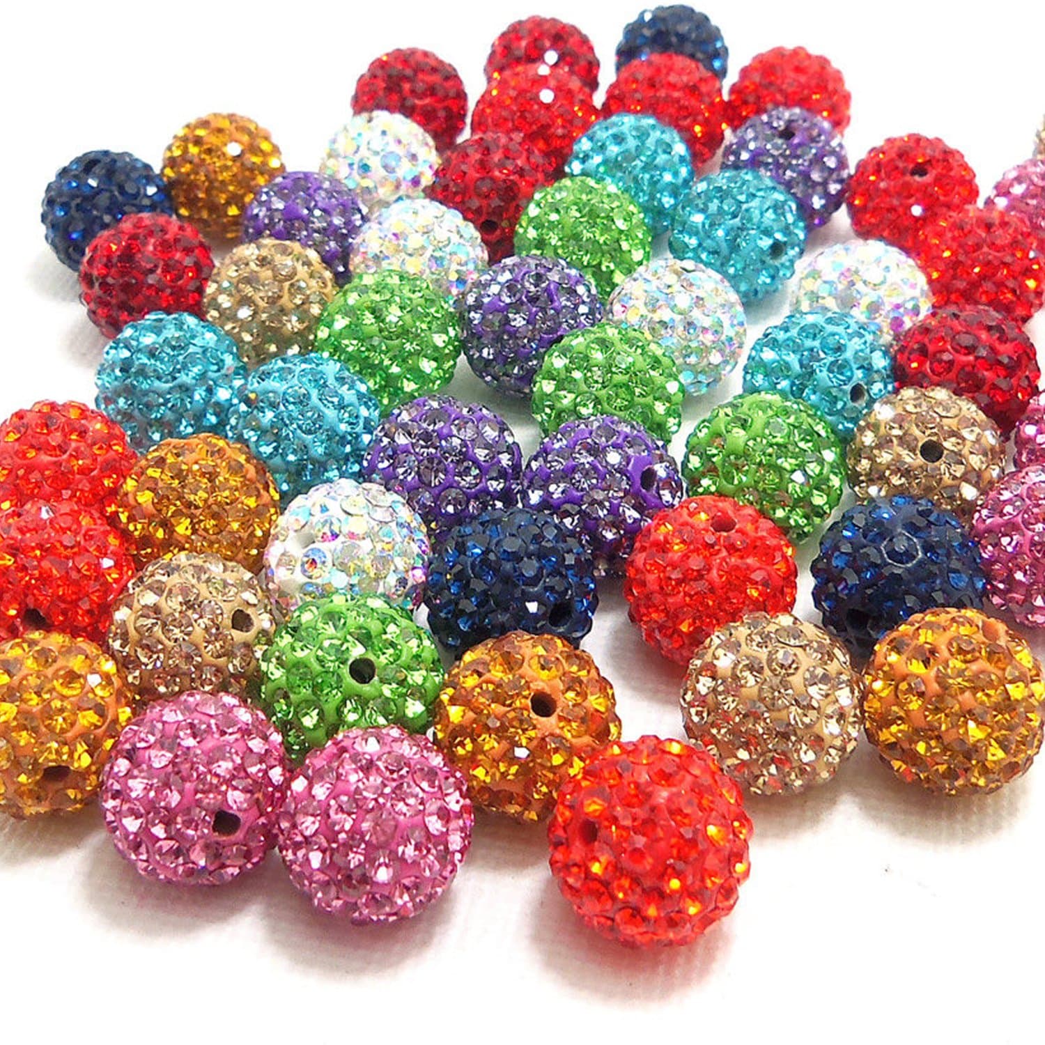 RUBYCA Pave Czech Crystal Disco Ball Clay Beads fit Shamballa Jewelry (20pcs, 8mm, 30 Colors Mixed)