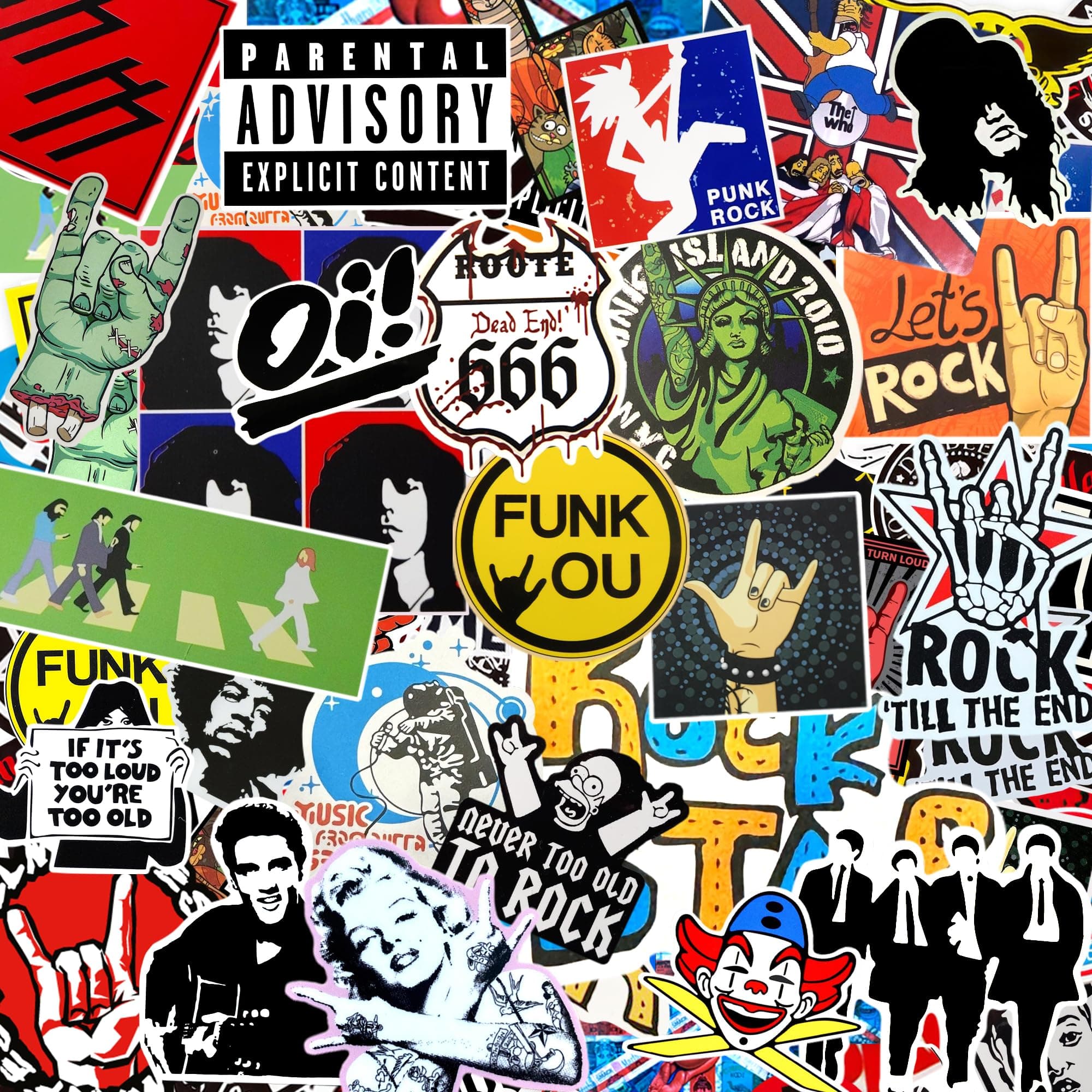 Rock Music Punk Band Stickers Pack(100-pcs), No Repeat Stickers for Laptop Ipad Electric Guitar Bass Drum Skateboard Motorcycle with Waterproof PVC