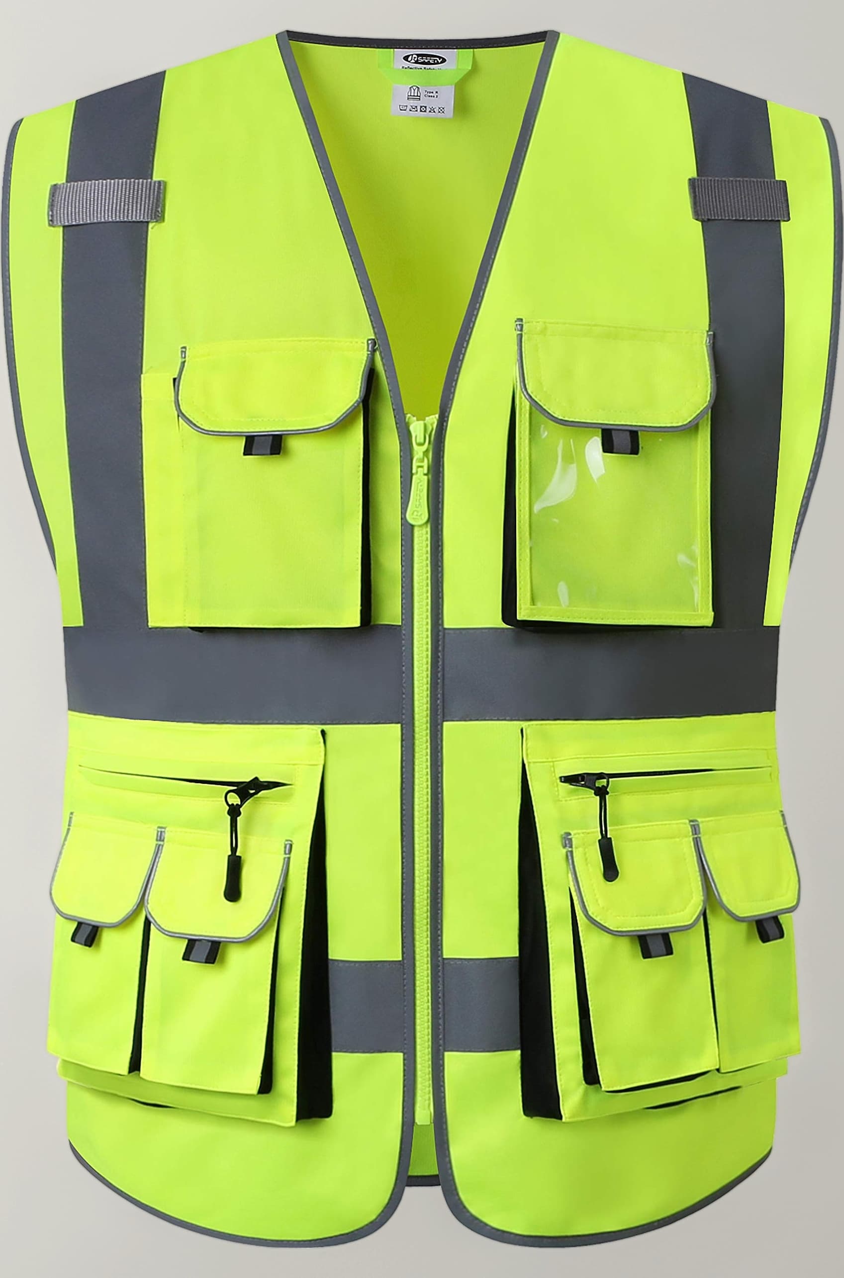 JKSafety 10 Pockets Hi-Vis Safety Vest for Men Women with Zipper High Visibility ANSI/ISEA Compliants