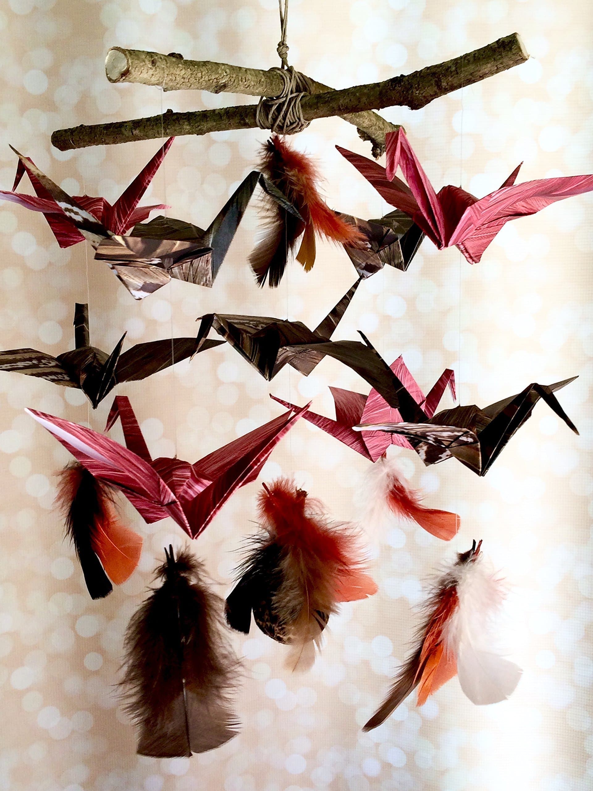 Origami Crane and Feather Dream Catcher Mobile