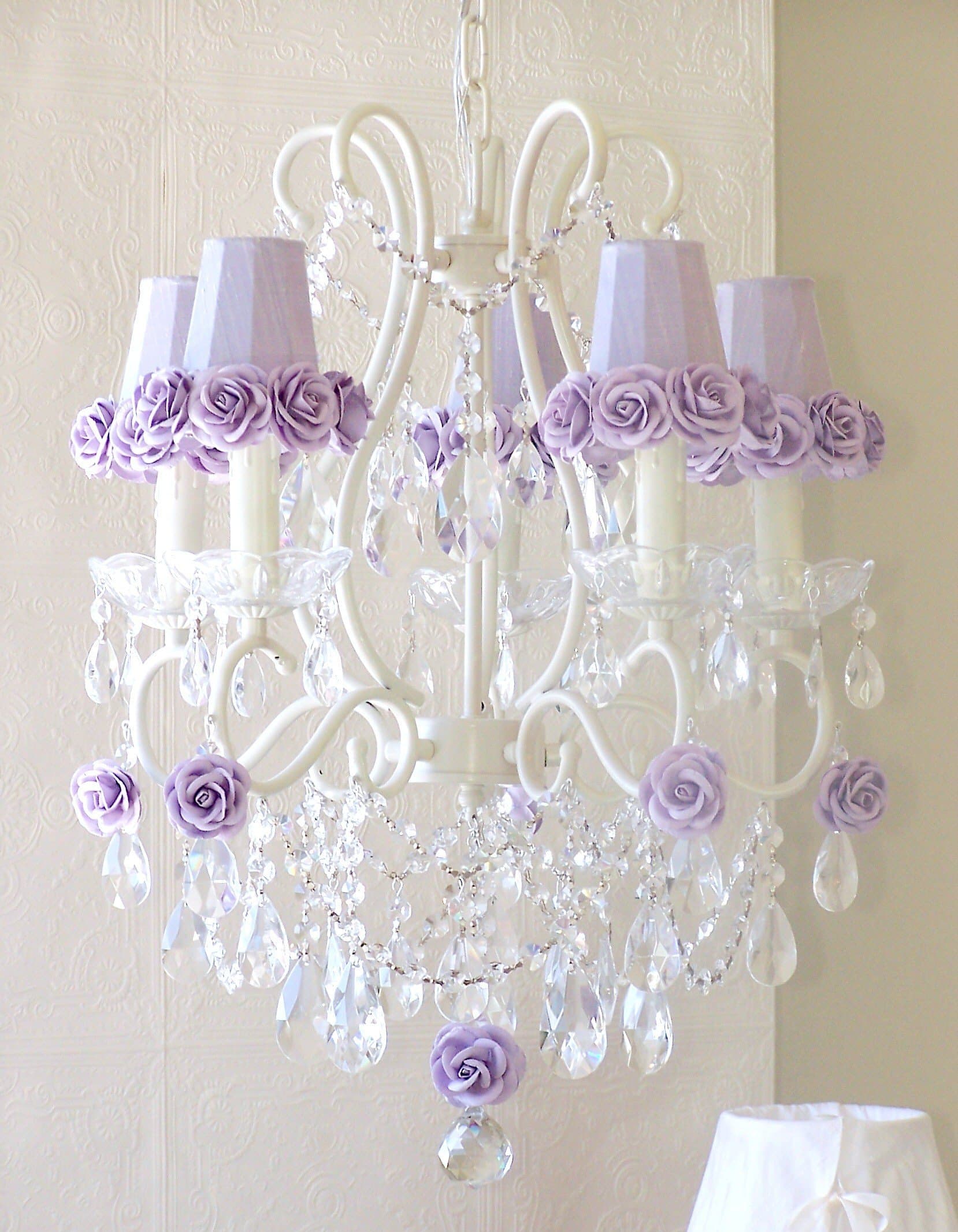5 Light Chandelier with Lavender Rose Shades