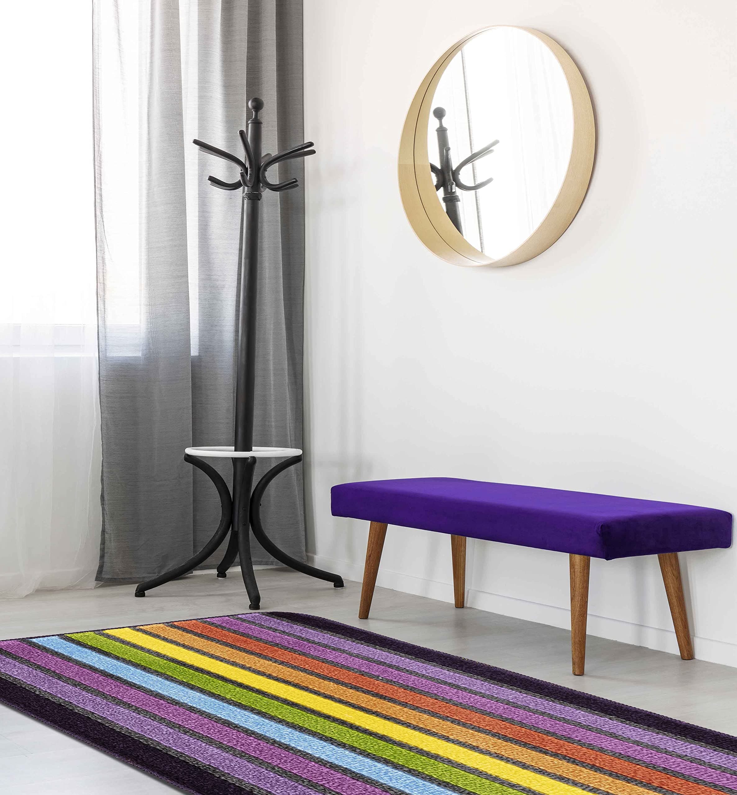 Emmahome Non-Slip Machine Washable Rug Round Hallway Runner Mat Anti Bacterial Yarn and Latex Backing 11mm Thickness (80 x 150 cm, Rainbow)