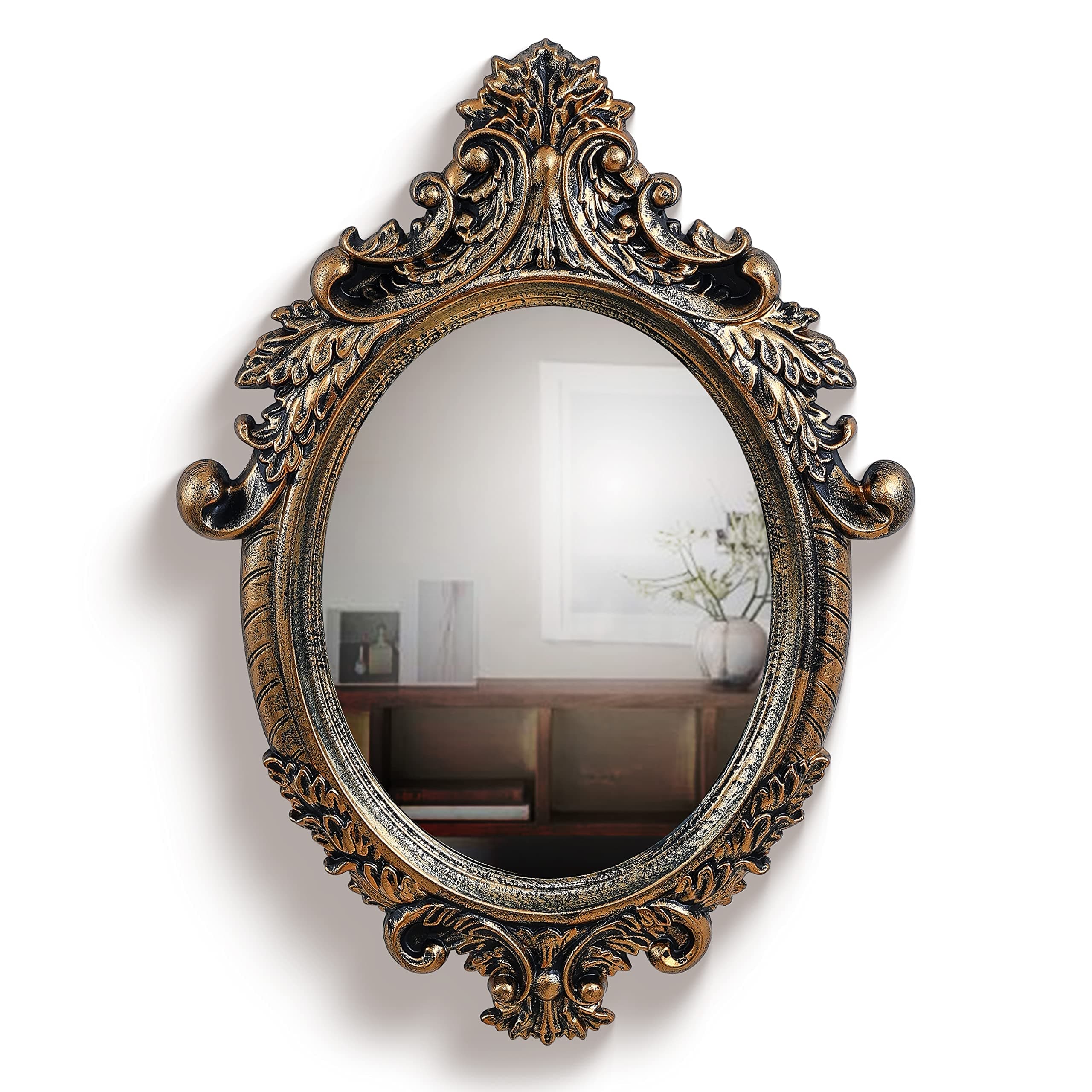 ABOUT SPACE Antique Wall Mirror - MDF Frame with Ornate Elliptical Design Vintage Wall Mount Mirror for Bathroom, Bedroom, Vanity, Foyer (Bronze - 64 x 46 cm)