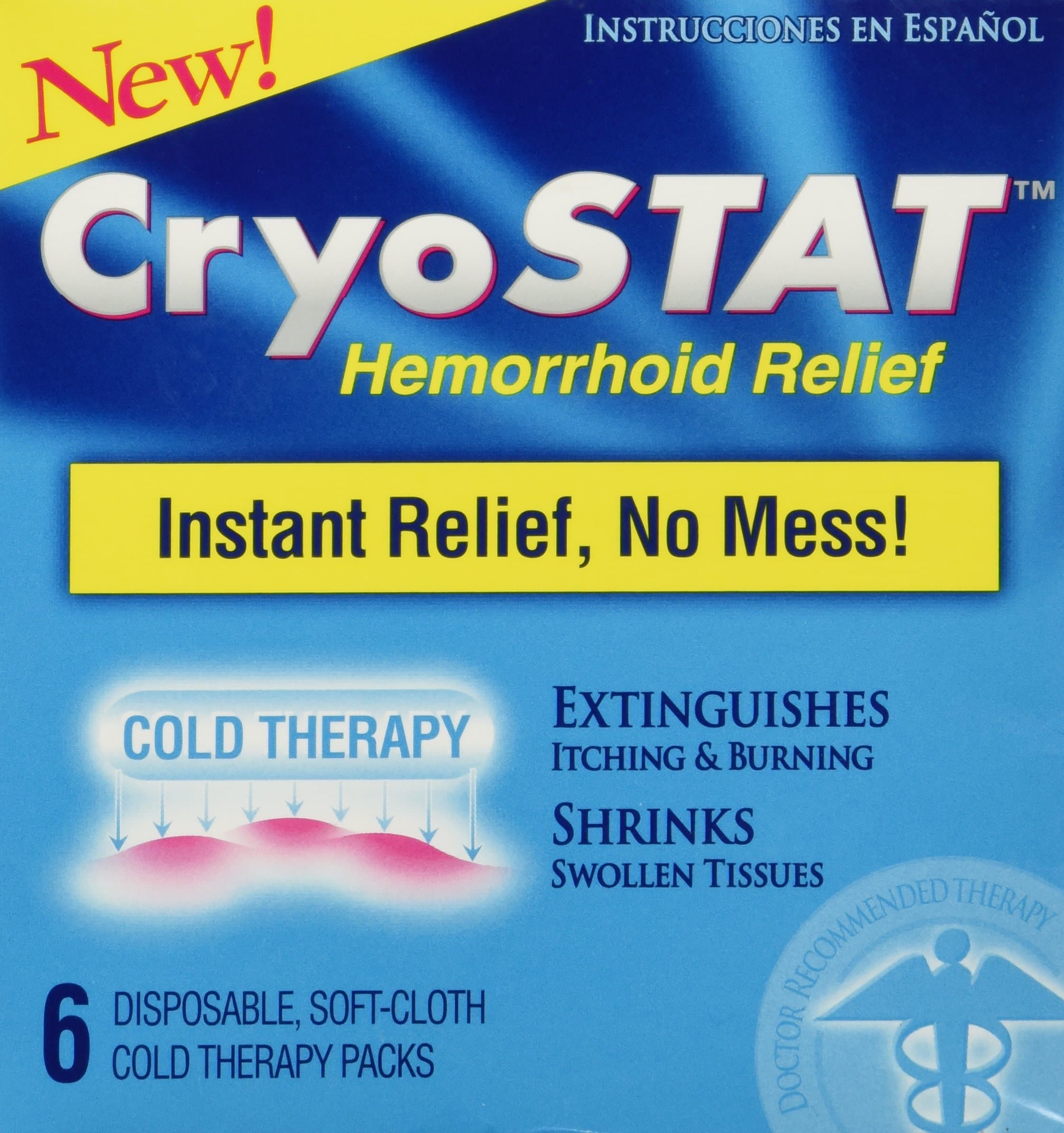 CryoStat Hemorrhoid Relief disposable cold therapy packs 6 ct.