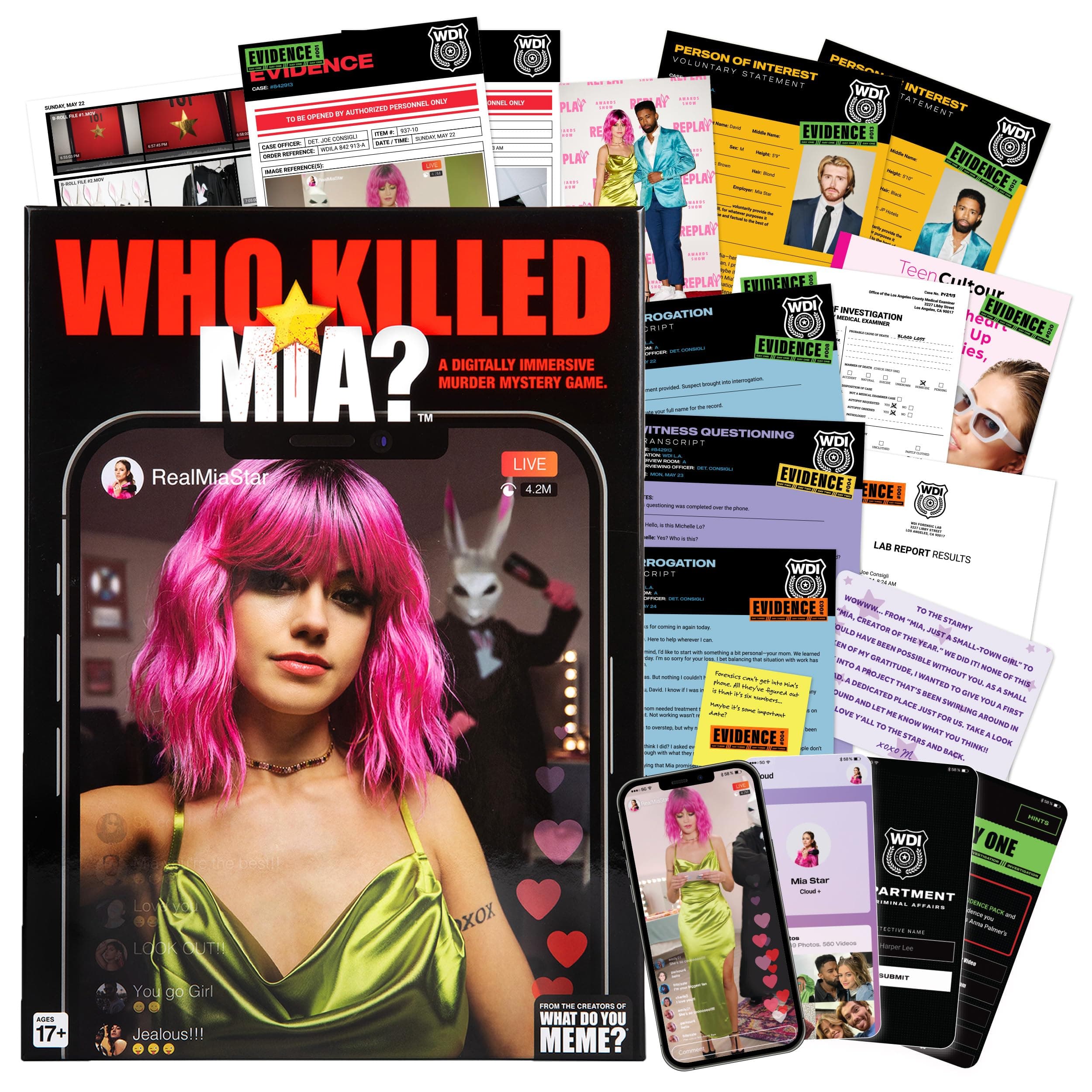 WHAT DO YOU MEME? Who Killed Mia — A Modern Murder Mystery Game True Crime Solving Games for Adults