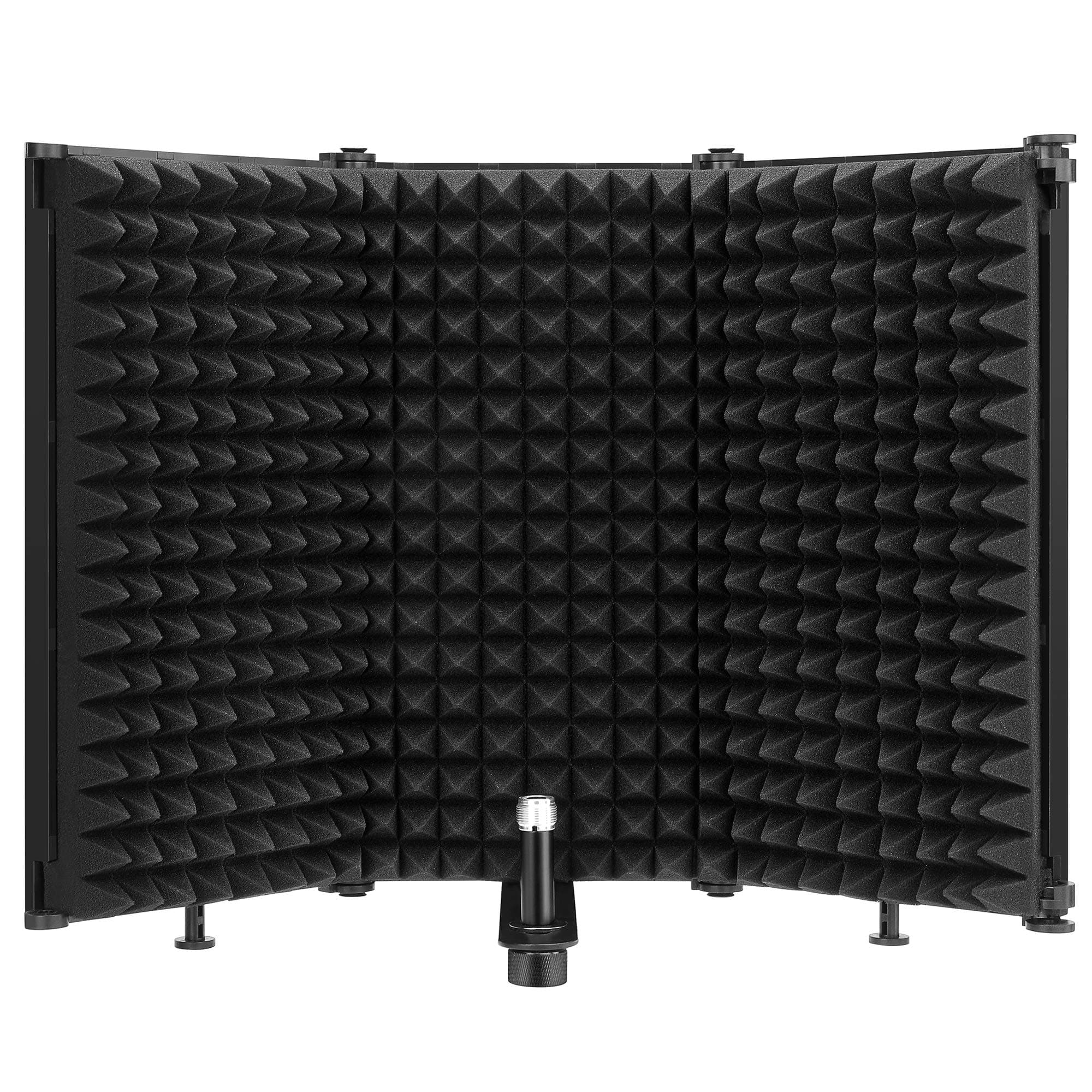 Moukey Microphone Isolation Shield, Foldable Mic Shield with Triple Sound Insulation, Reflection Filter with 3/8" and 5/8" Mic Threaded Mount for Recording Studio, Podcasts, Singing, and Broadcasting