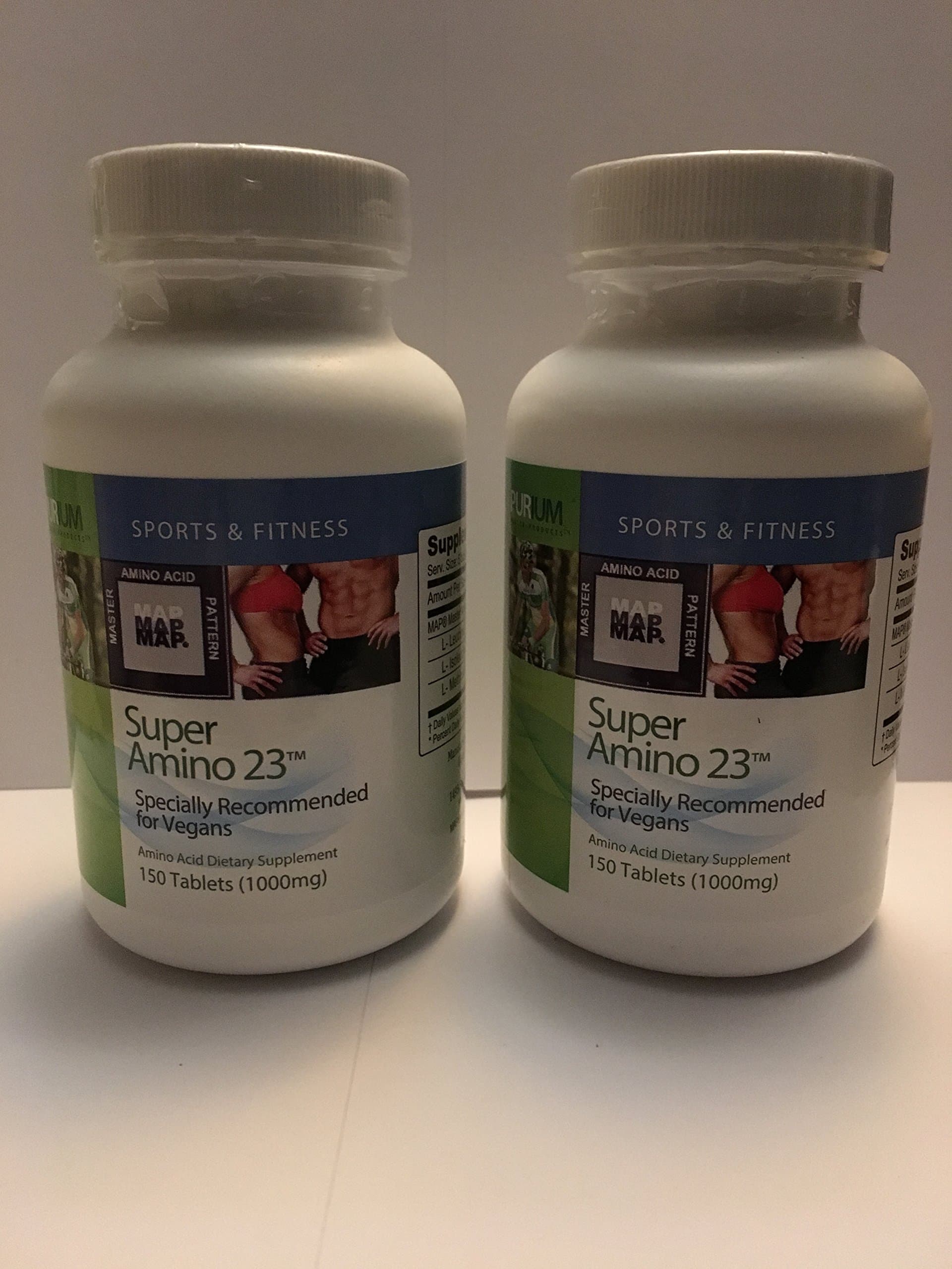 Purium Super Amino 23 (2 Pack) - 150 Vegan Tablets - BCAA & Essential Amino Acid Dietary Supplement, Pre Workout, Recovery Aid, May Help Build Muscle - Gluten Free - 60 Total Servings