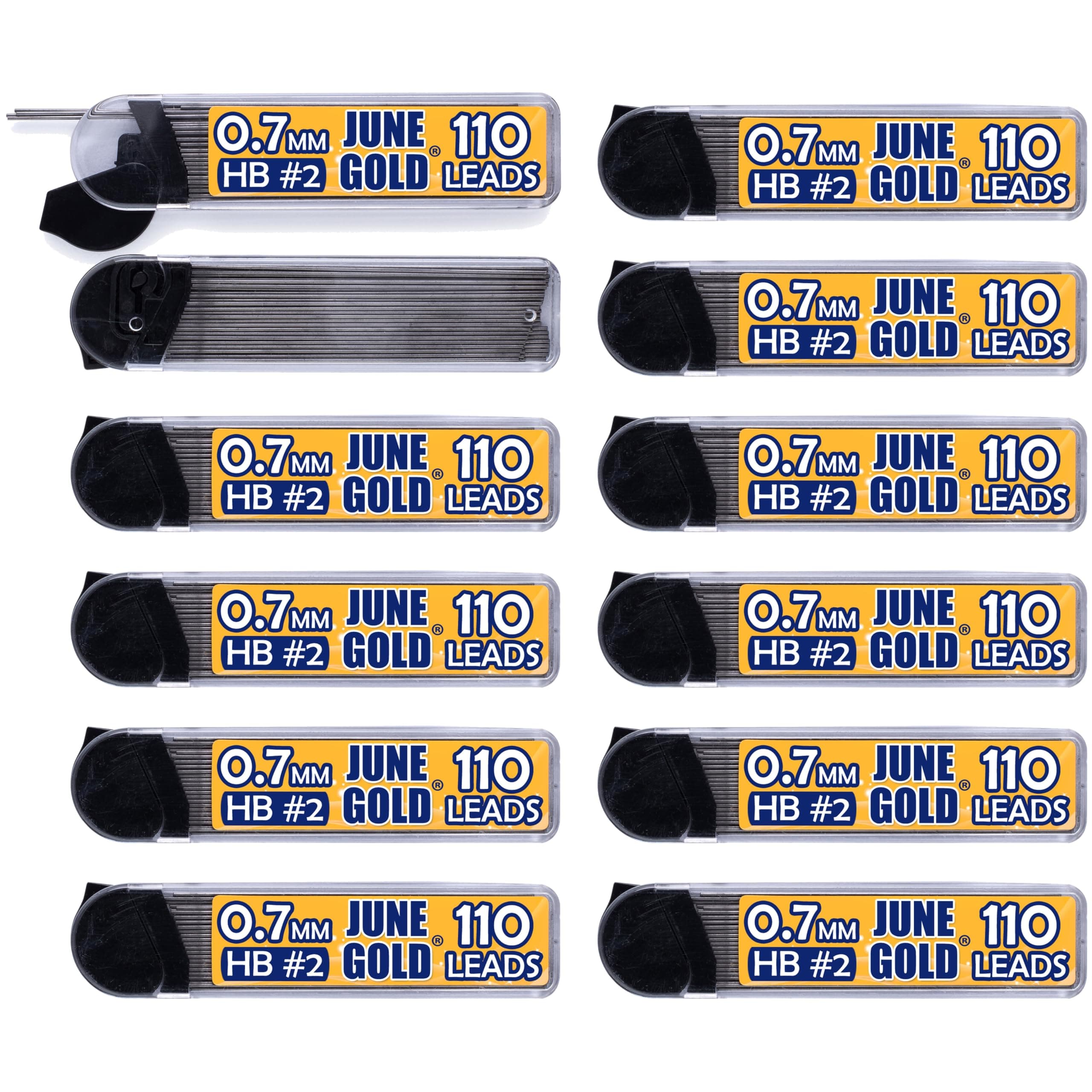 June Gold 1320 Pcs 0.7mm HB #2 Refills 12 Dispensers 110 Per Tube Medium Thickness Shatterproof Lead / Graphite