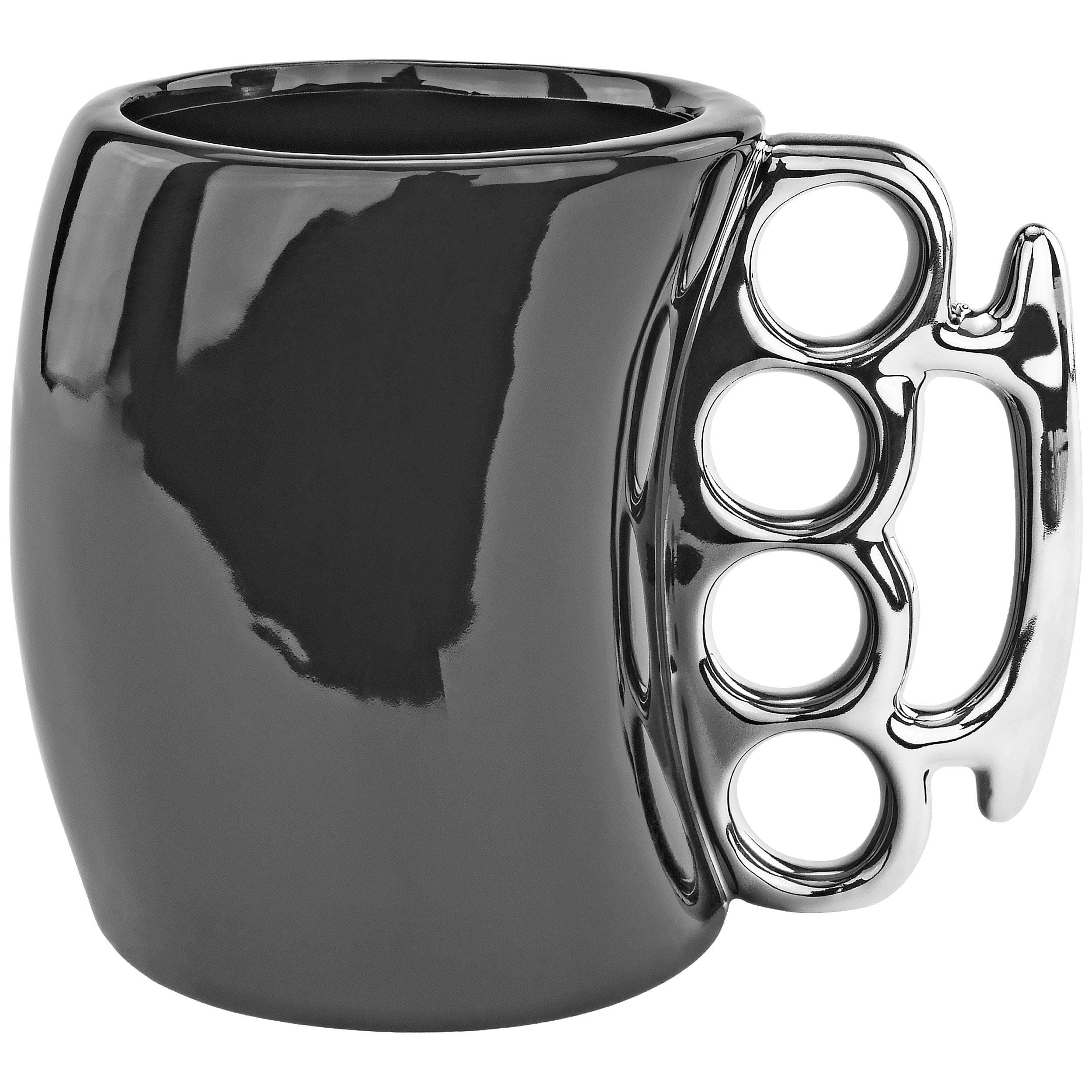 Fairly Odd Novelties Black Knuckle Duster Ceramic Coffee Mug, 5.5x4.35x3.75 inches