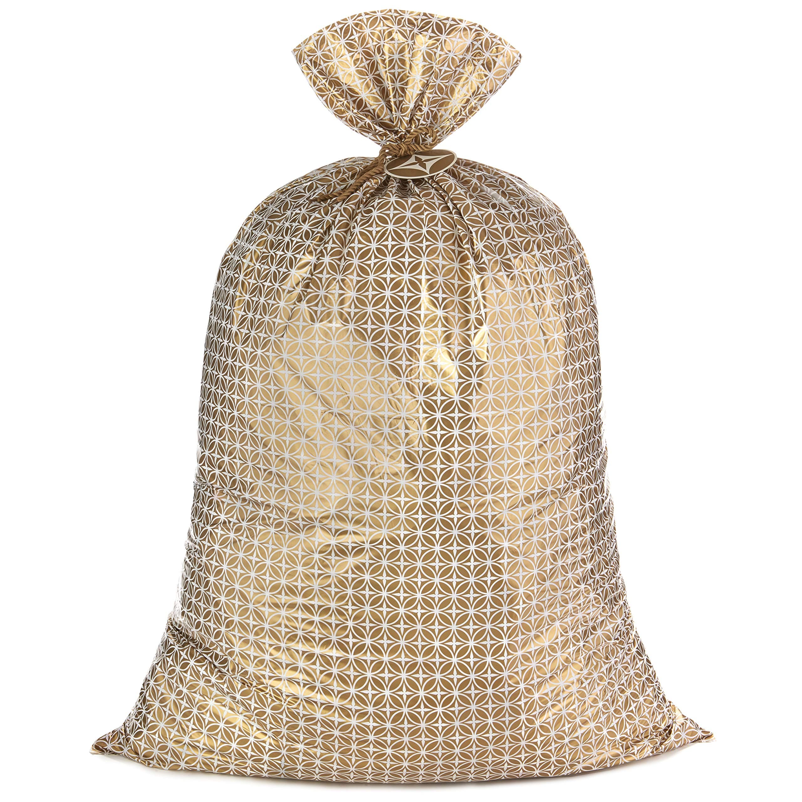 56" Jumbo Plastic Gift Bag (Gold Pattern) for Graduations, Weddings, Bridal Showers, Mother's Day, Birthdays, Engagement Parties, Retirements, Christmas, Hanukkah
