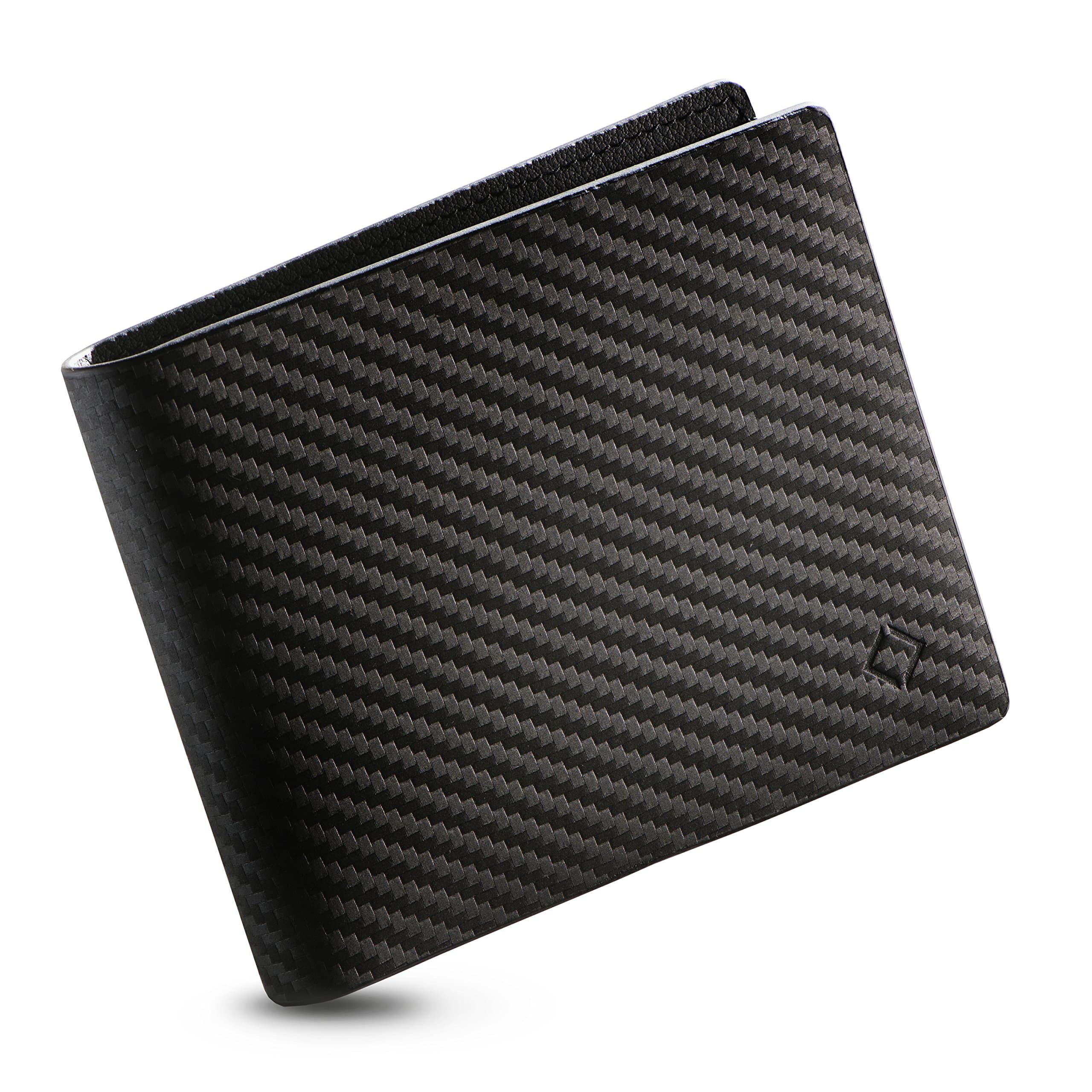 EGNT Carbon Mens Leather Wallet with ID Window Slim RFID Bifold Travel black Size: One Size