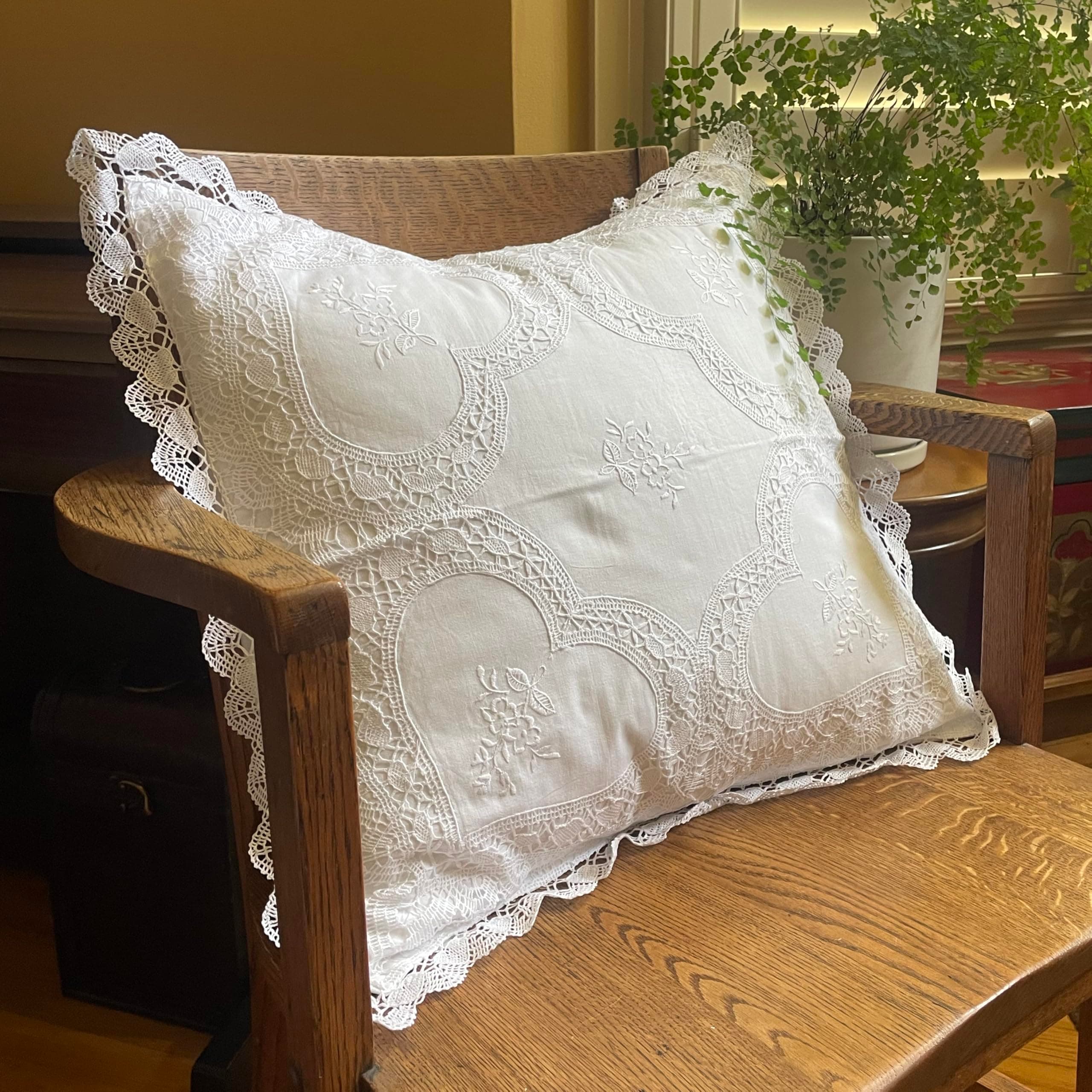 MODERN HEIRLOOM Embroidered and LACE 2-PC Pillow Decorative Pillow Set, 20 inches, Beatrice White 20" 2 Count