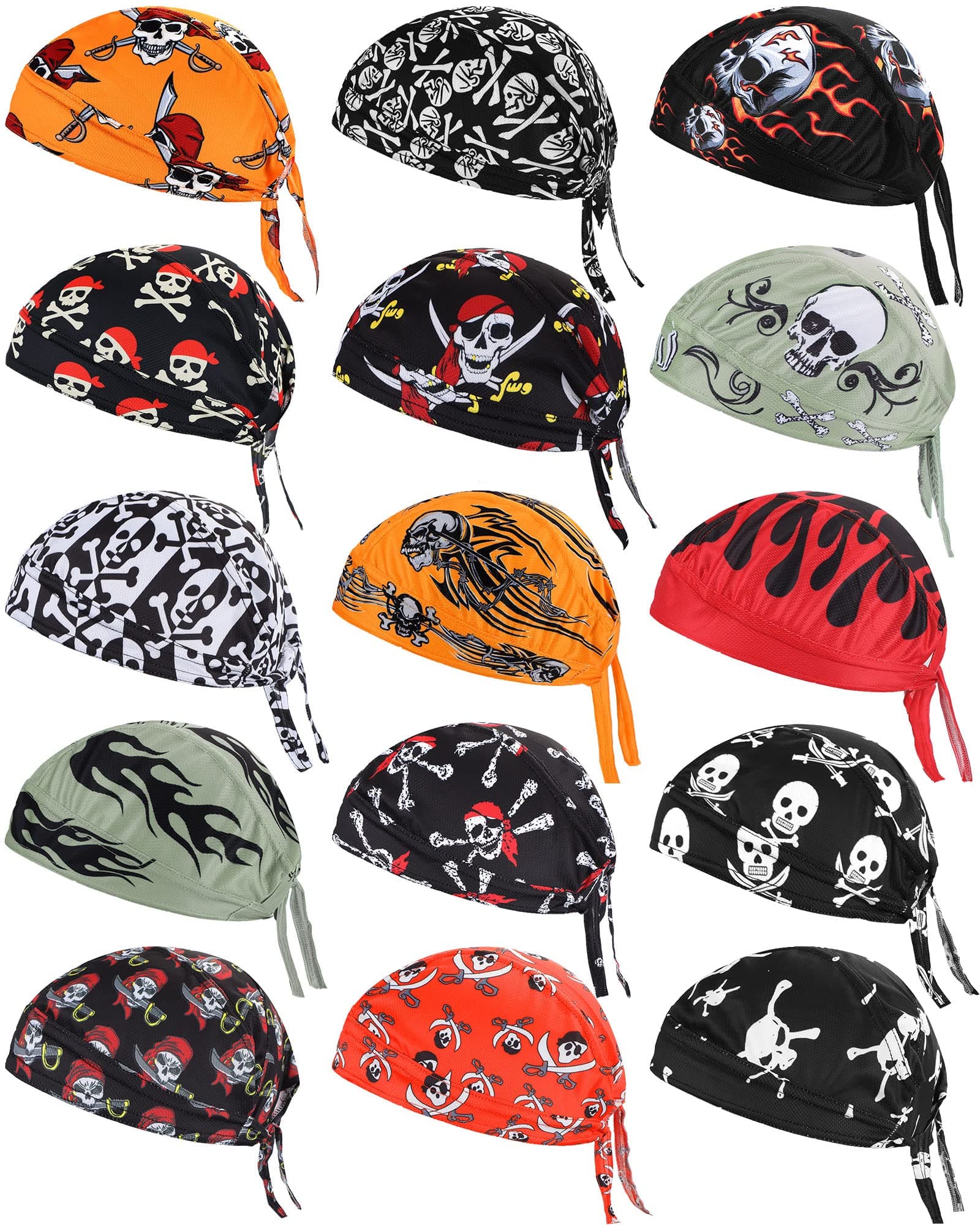 15 Pcs Do Rag Skull Cap Cooling Helmet Liner Sweat Wicking Head Wraps Bandana Beanie for Men Women