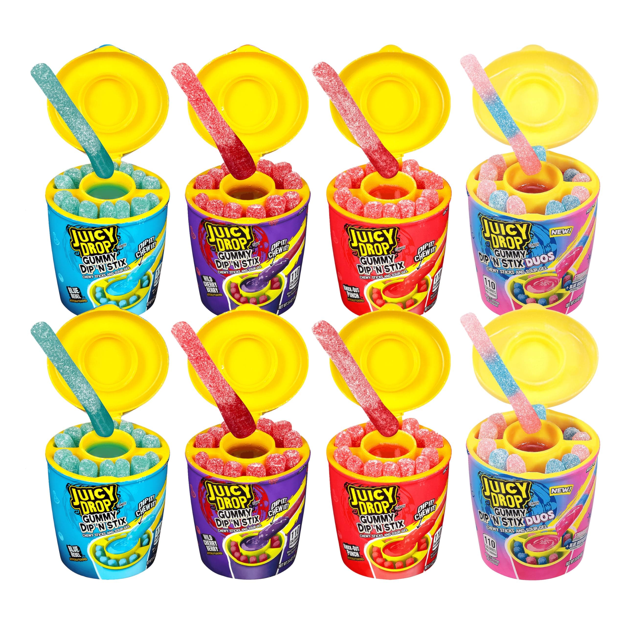 Gummy Dip 'N Stix Assorted Candy Variety Pack, Sweet Gummy Sticks W/Sour Dipping Gel, 8 Pack, Assorted For Kids Parties and Party Favors, Sour Candy Variety for Kids