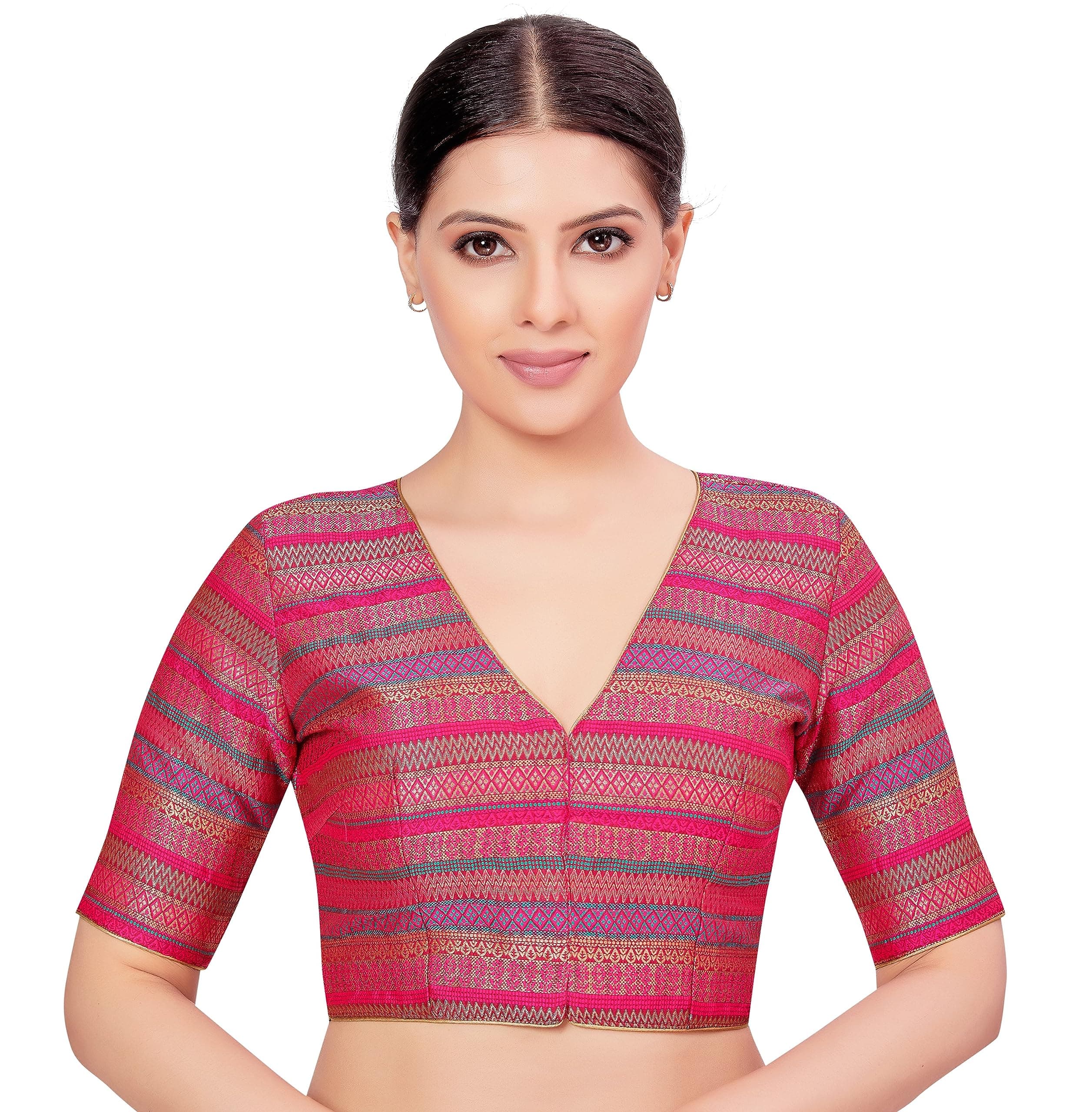 Studio Shringaar Women's Half Sleeve Brocade Readymade Saree Blouse