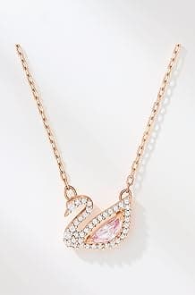Swarovski Dazzling Swan Pendant Necklace, Rose Gold Tone Finish, Pink Crystals, Clear Crystals