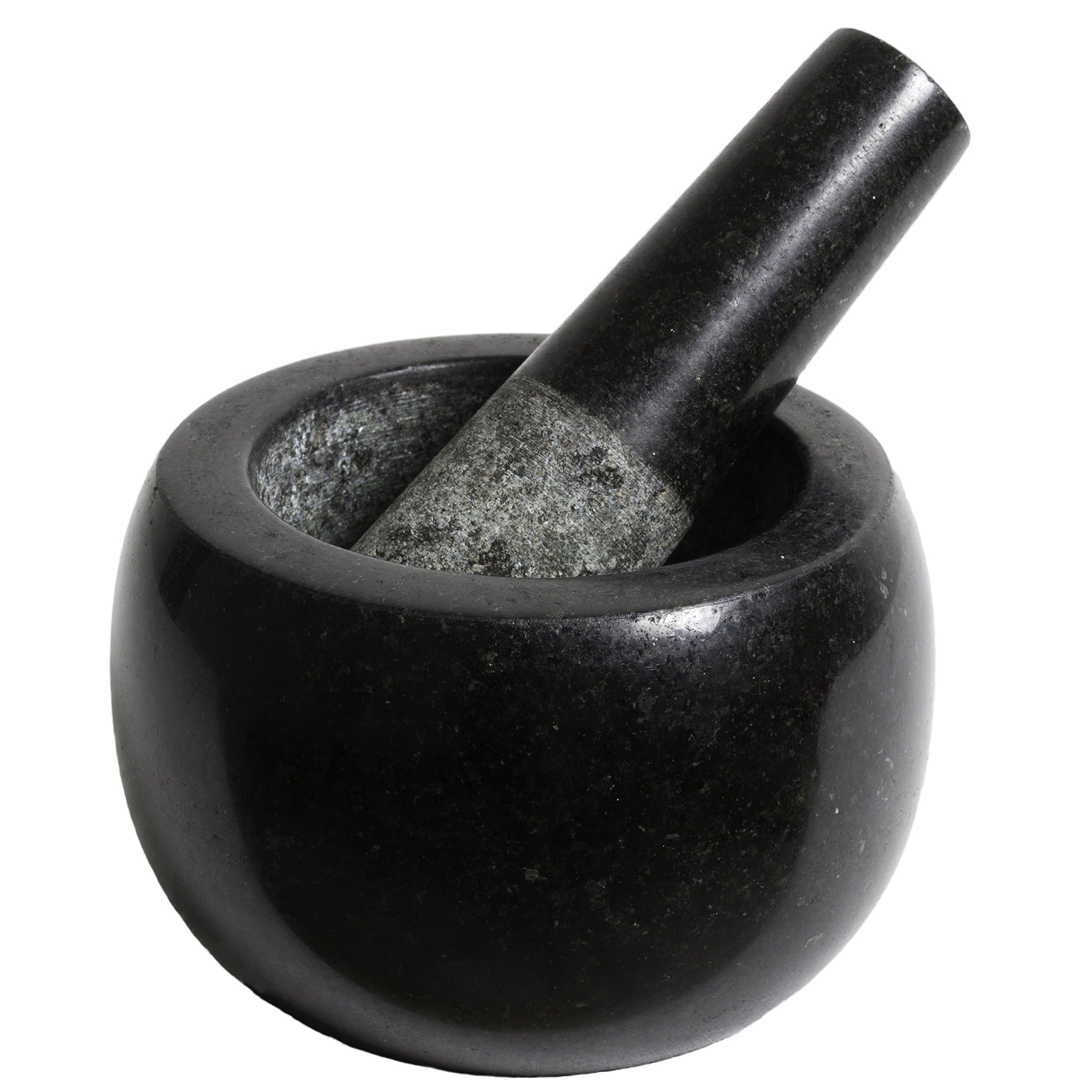 Black Granite Pestle and Mortar Set - A Large Grinding Bowl, Spice, Pepper & Garlic Stone Pestal and Mortal Grinder - Kitchen Gift Idea Gadget for Mum - Sturdy Hand Powder Crusher Tool