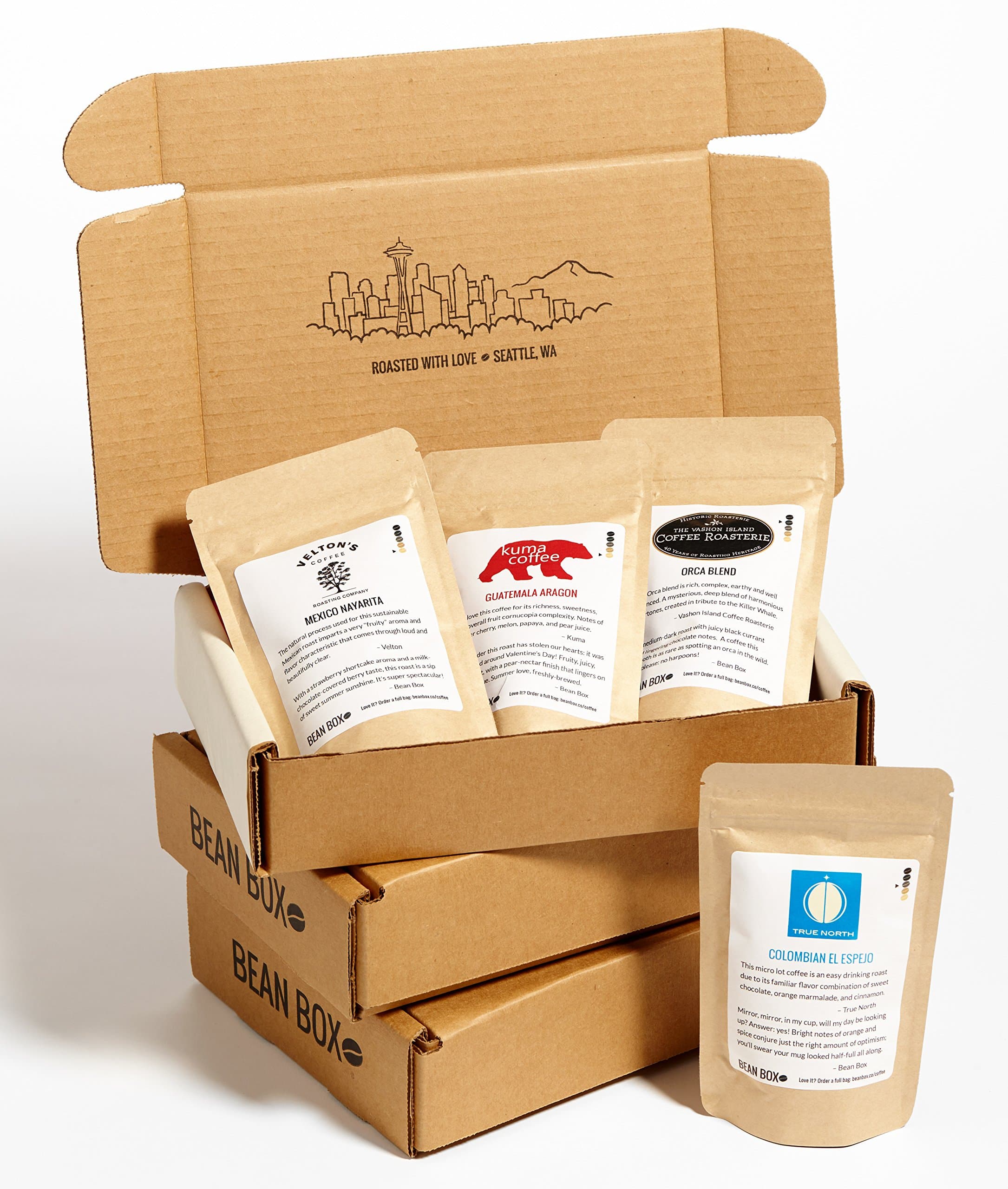 Bean Box Gourmet Decaf Roast Coffee Sampler - 3-Month Gift Subscription - (whole bean, 4 roasts every month)