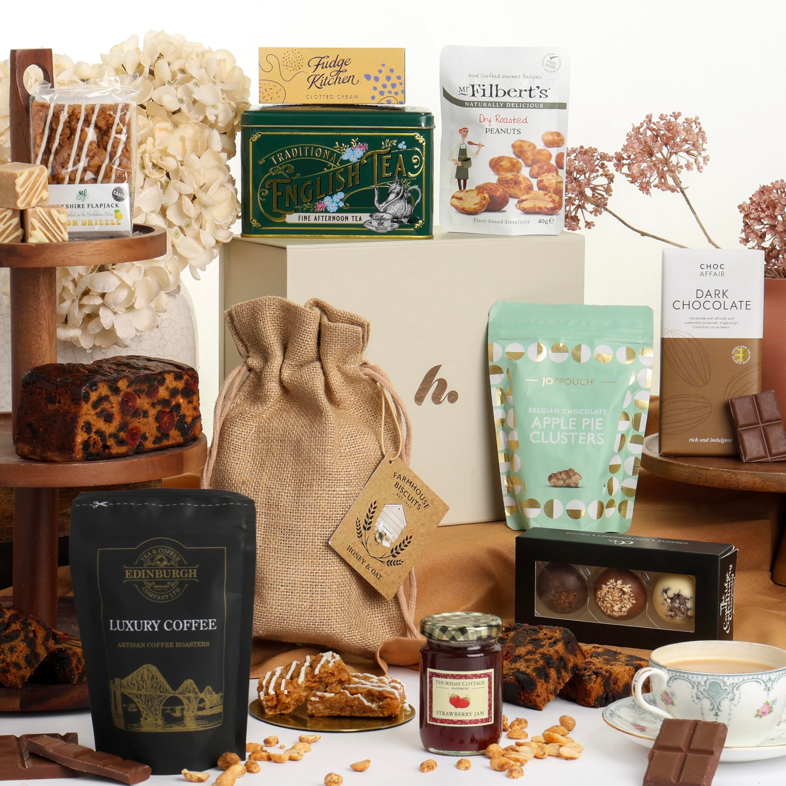 Traditional Treats Gift Hamper | Premium Chocolate, Biscuits, Cake, Coffee, Tea & Fudge | Gourmet Food Hamper for Men & Women | Luxury Gift for Birthdays, Thank Yous, Father's Day & Mothers Day Hamper