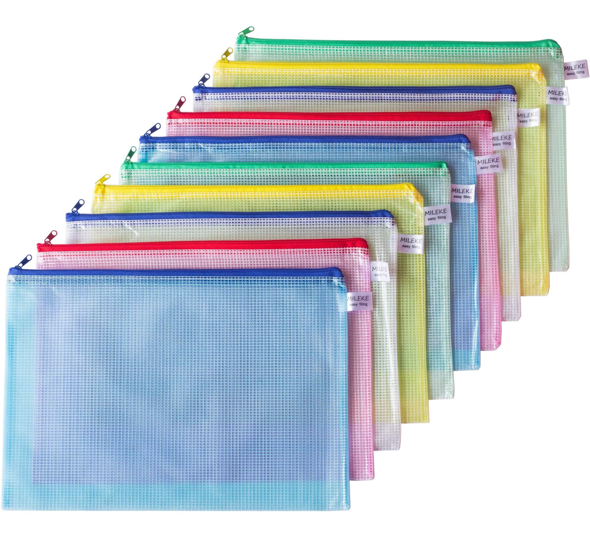 Waterproof A4 Mesh Zipper Pouch, Office File Holders, Durable School Filing Envelopes, Confidential Document Bags, 10/Pack