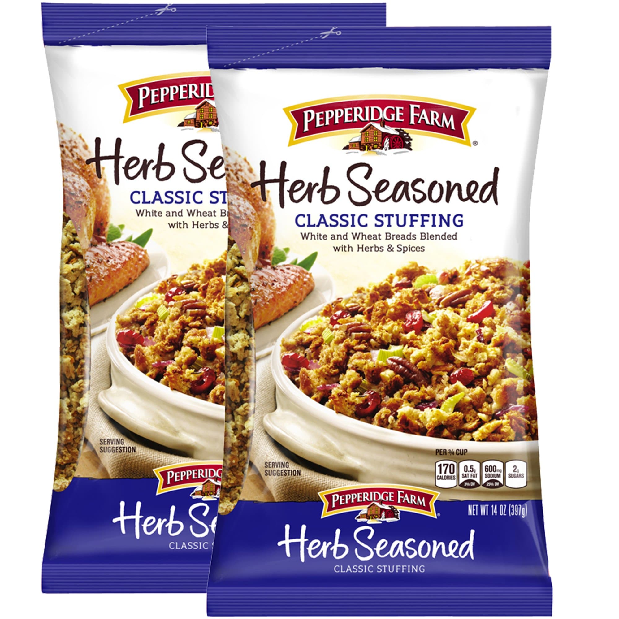 Pepperidge Farm Herb Seasoned Stuffing 12 Oz Bag | White bread Blended With Herbs & Spices | Turkey Poultry Casserole | Holiday Thanksgiving Christmas Dinner (Classic) (2-Pack)