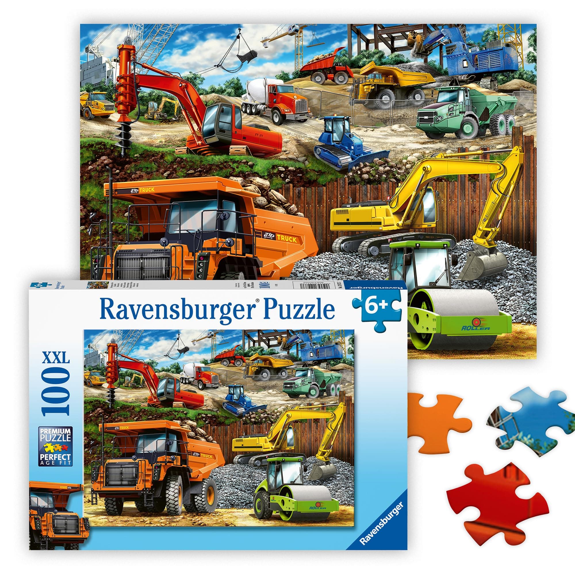 Construction Vehicles 100 Piece Jigsaw Puzzle with Extra Large Pieces for Kids Age 6 Years & Up